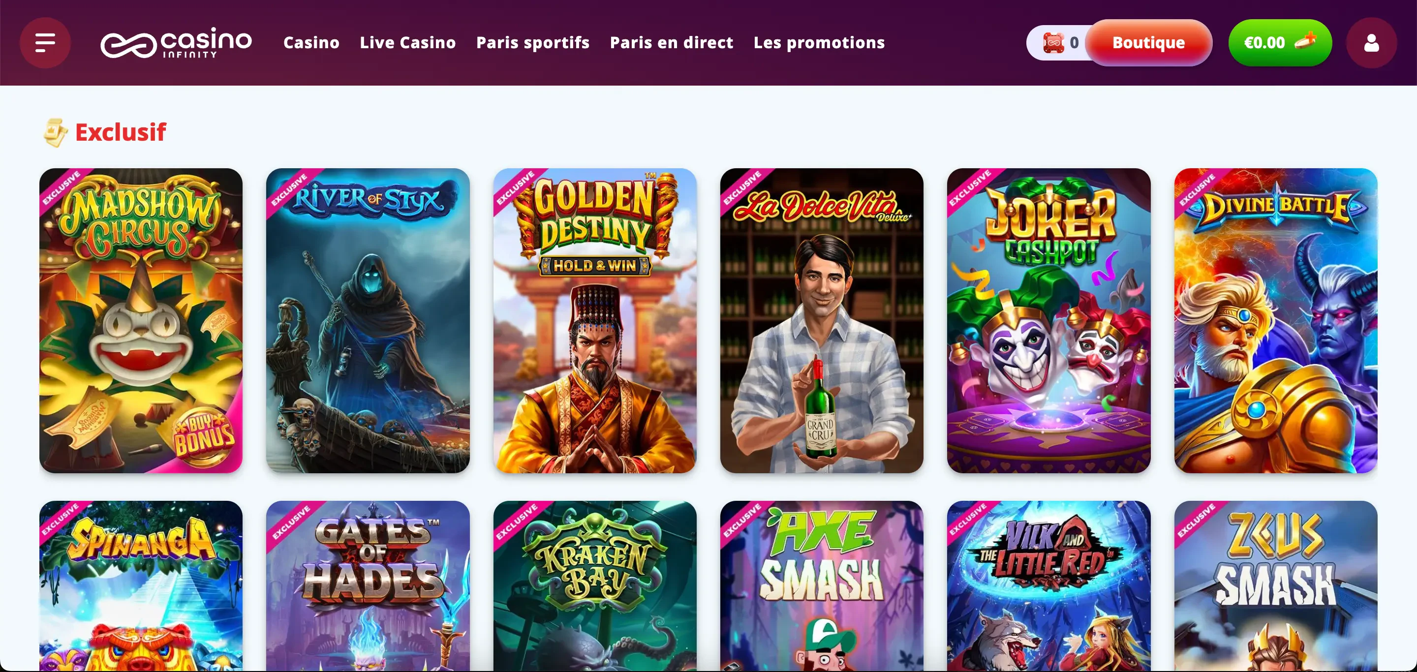 jeux exclusifs casinoinfinity