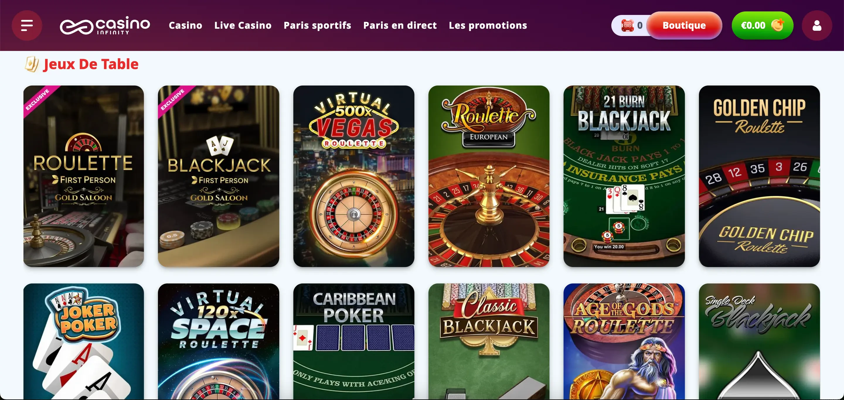 jeux de table casinoinfinity