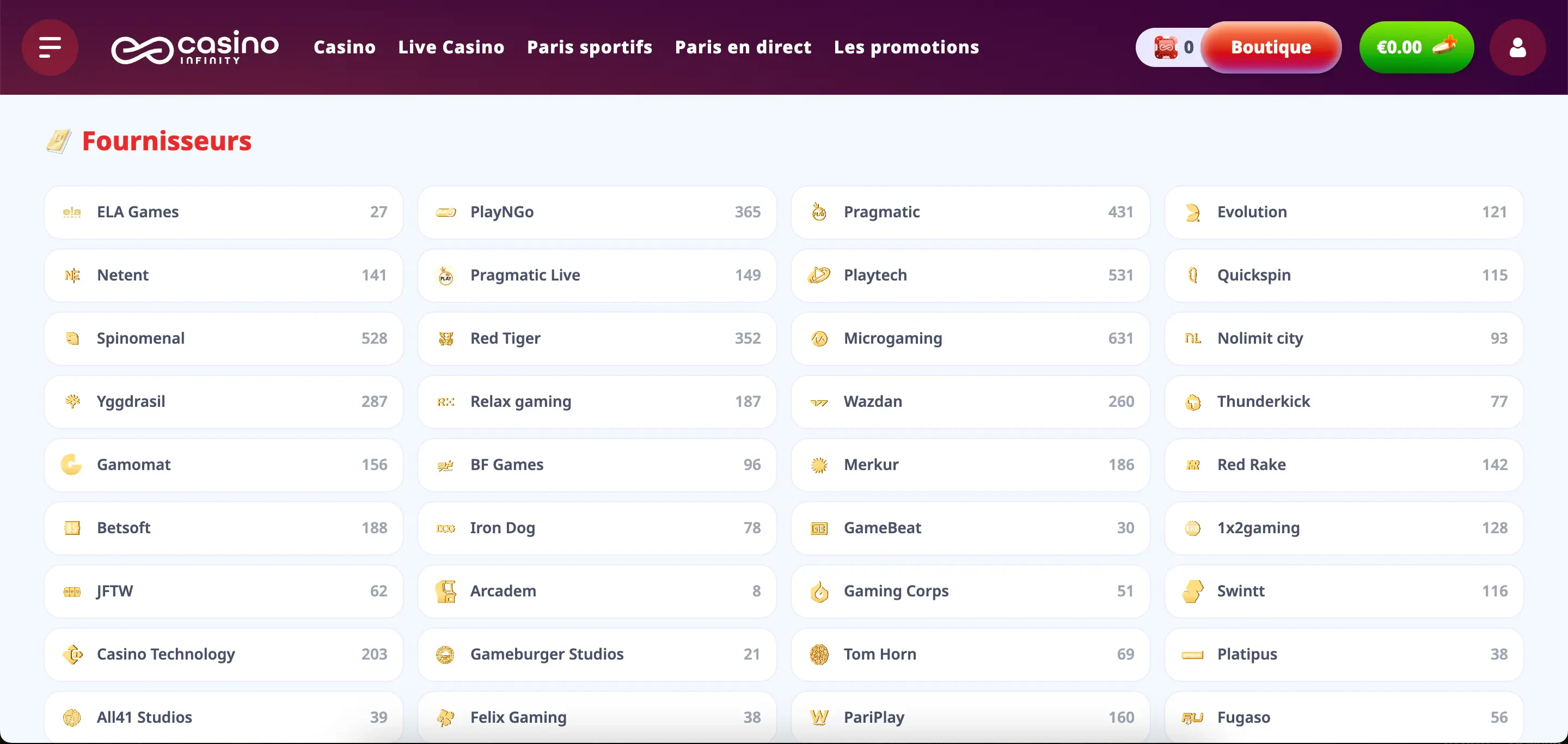 providers casinoinfinity