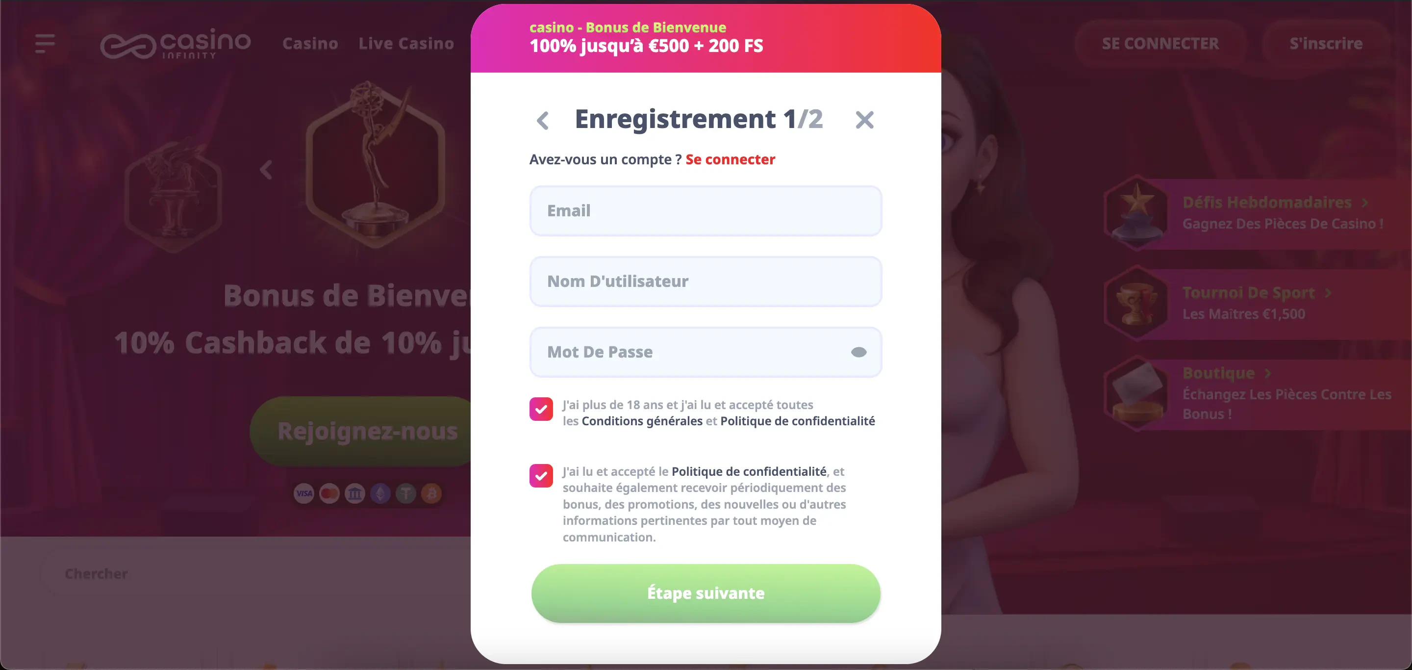 inscription casinoinfinity