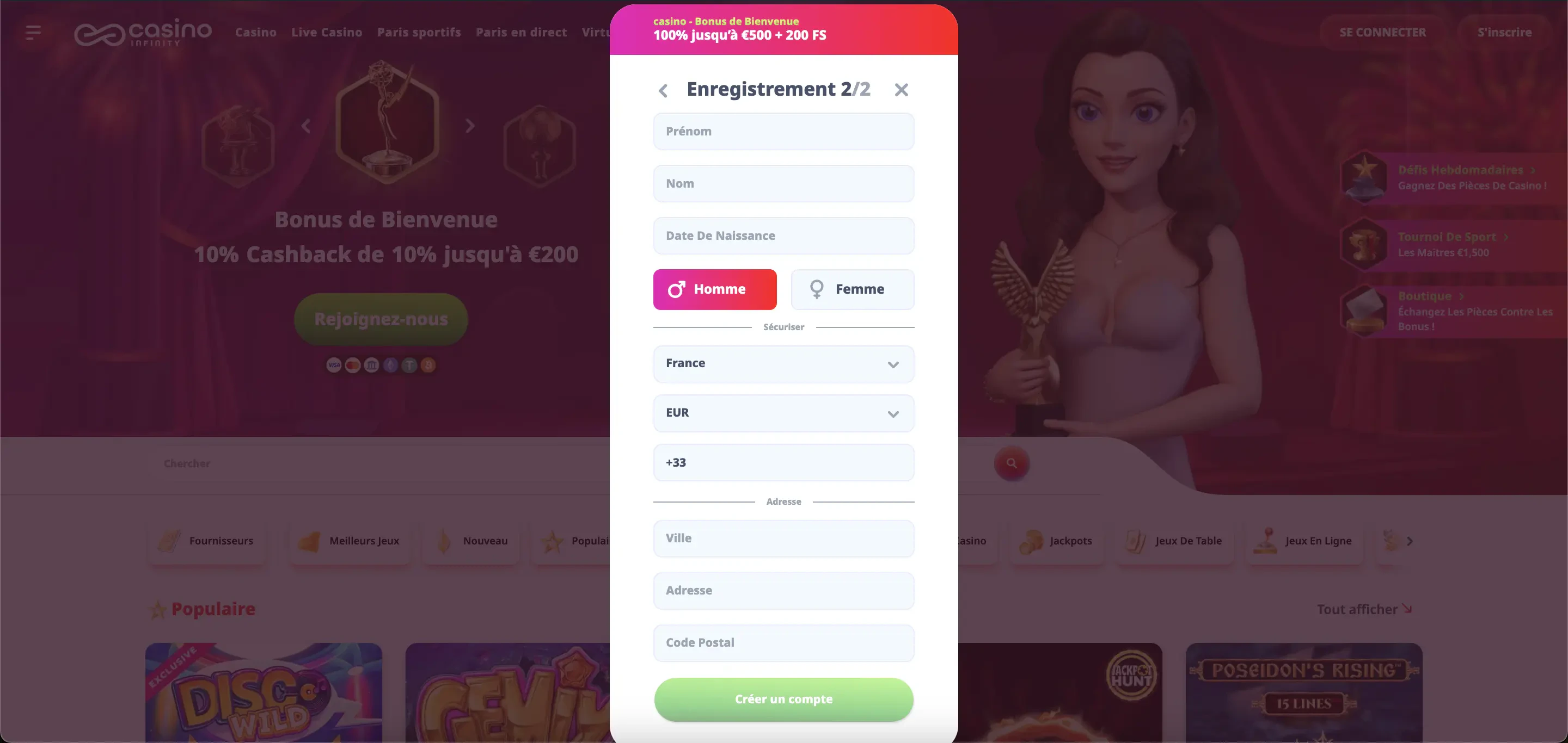 inscription casinoinfinity