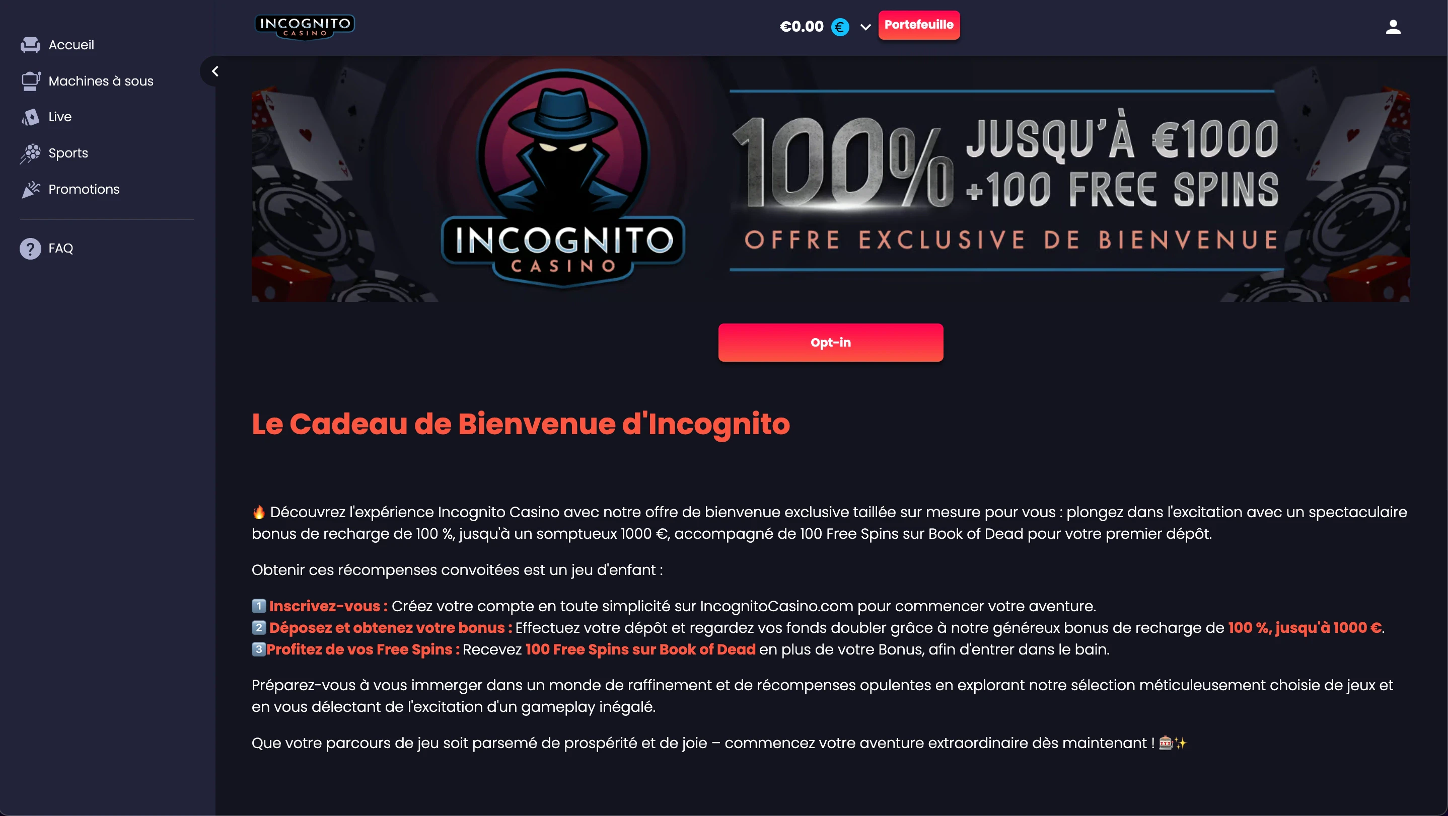 bonus incognito casino