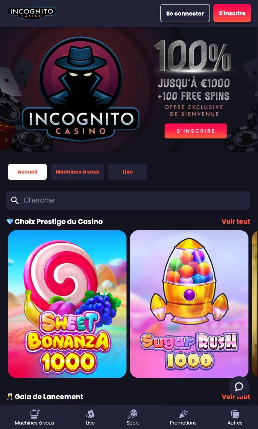 incognito casino sur mobile