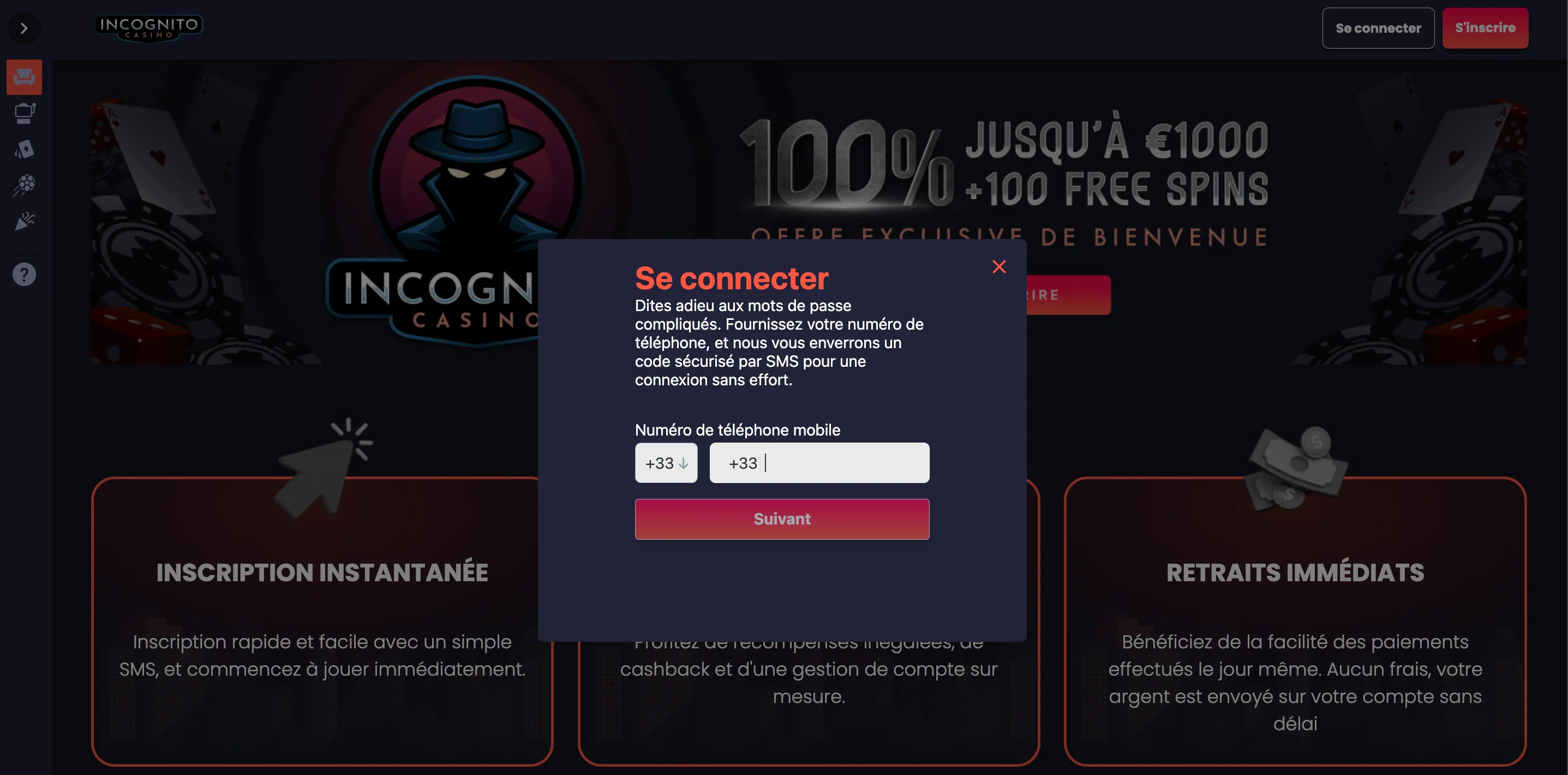 inscription incognito casino