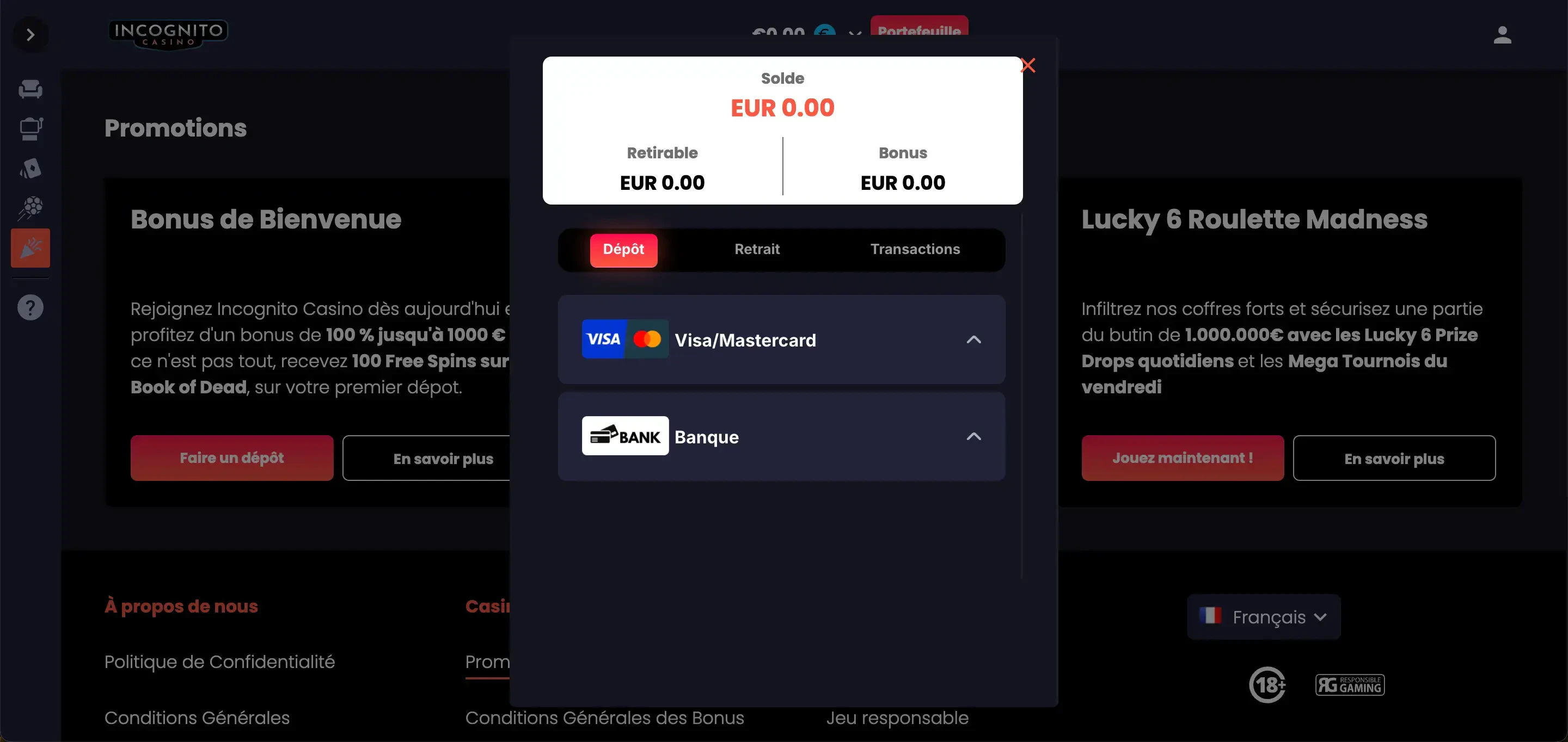 méthodes de dépôt incognito casino