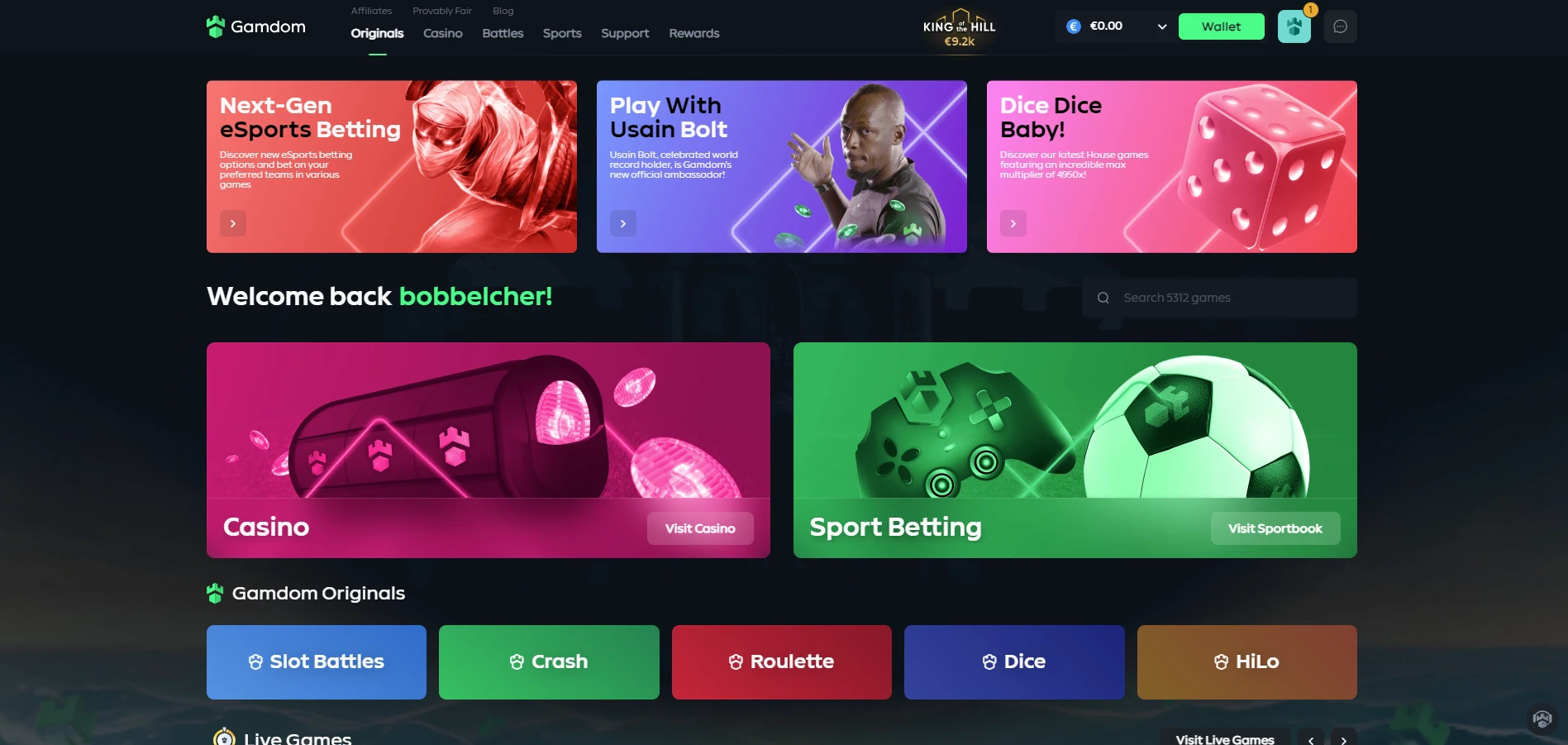 Gamdom Home Page
