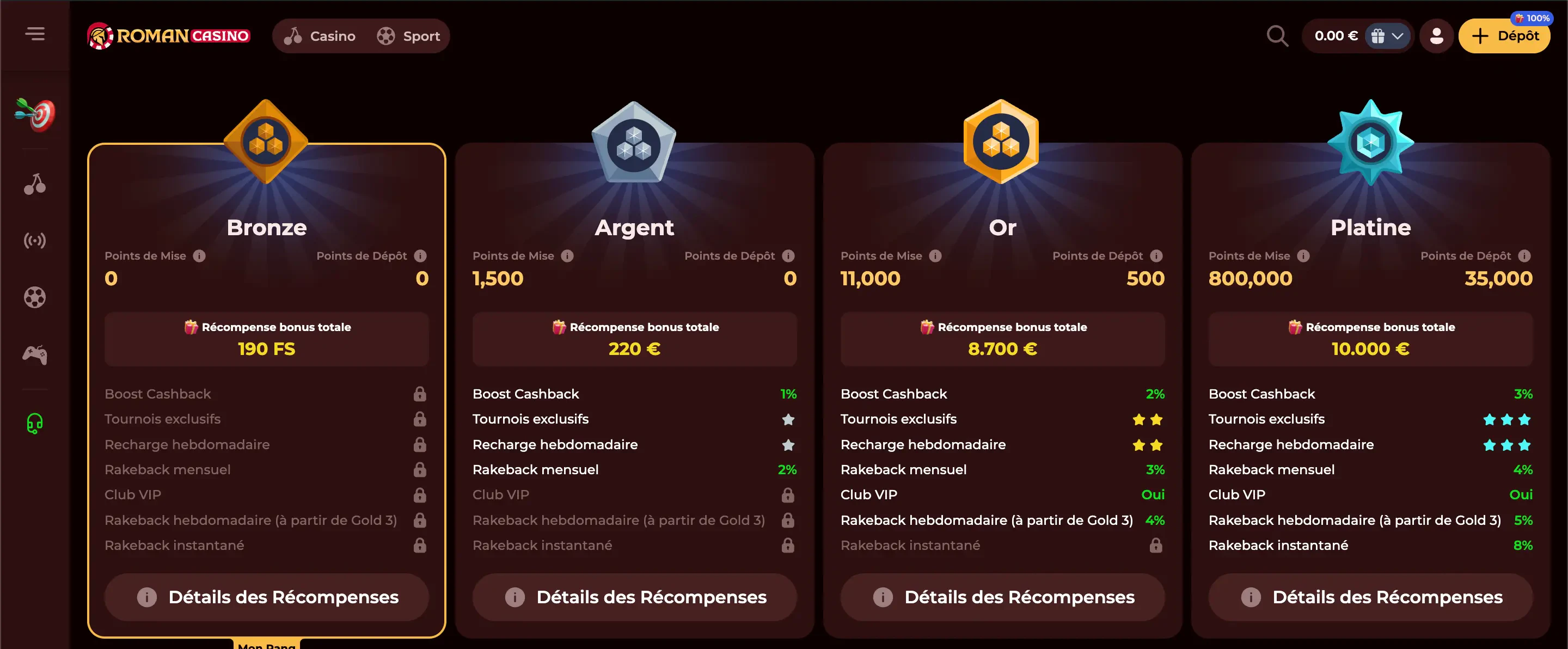 roman casino programme vip