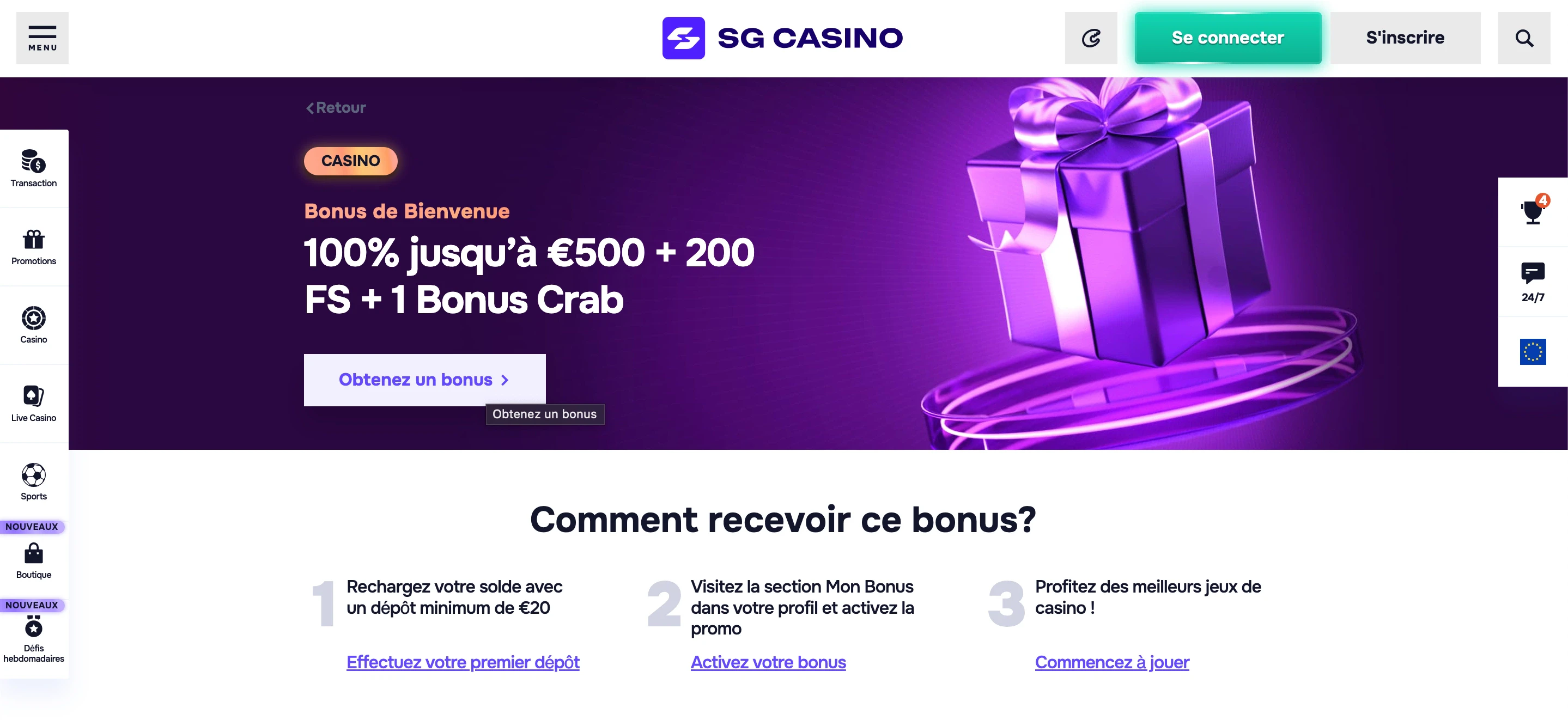 bonus de bienvenue casino sg casino