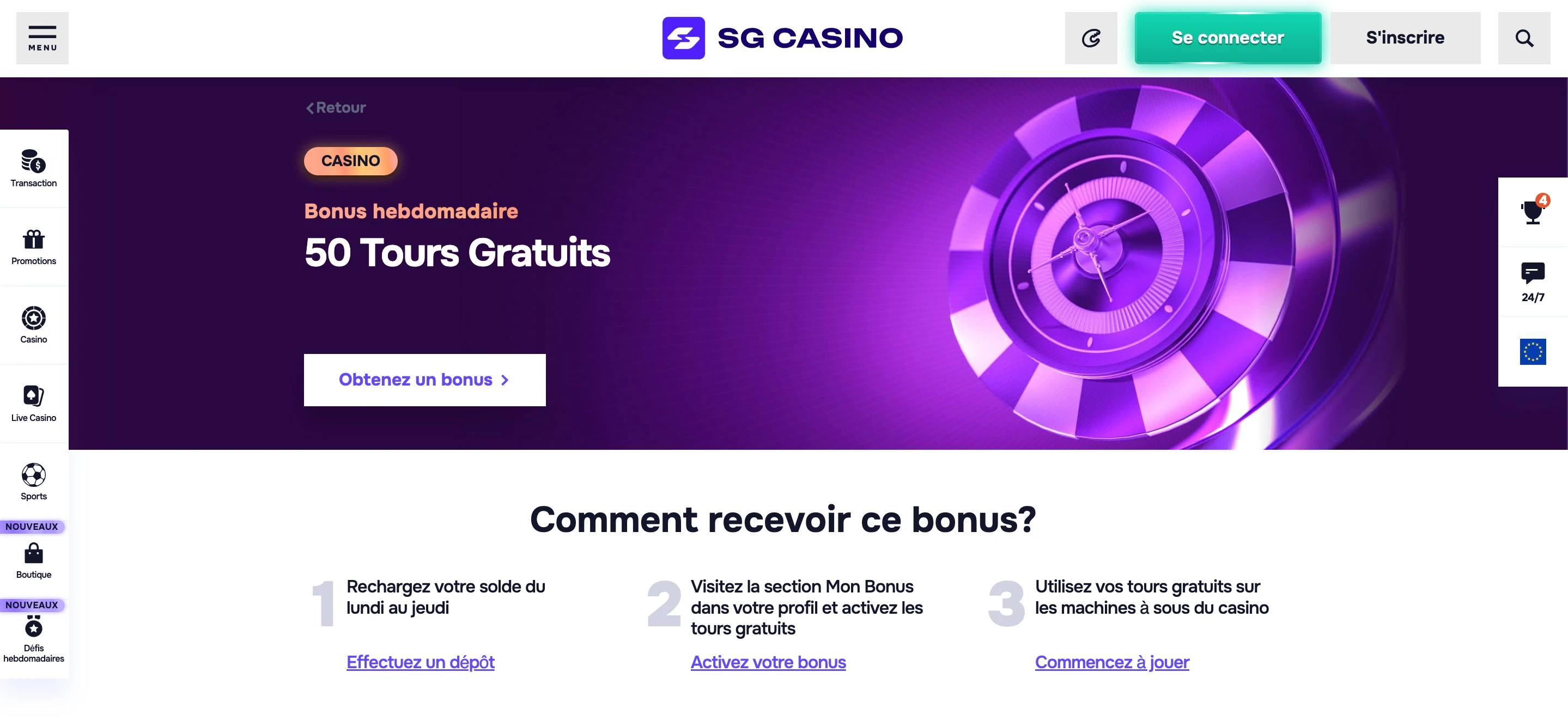 bonus hebdomadaire sg casino