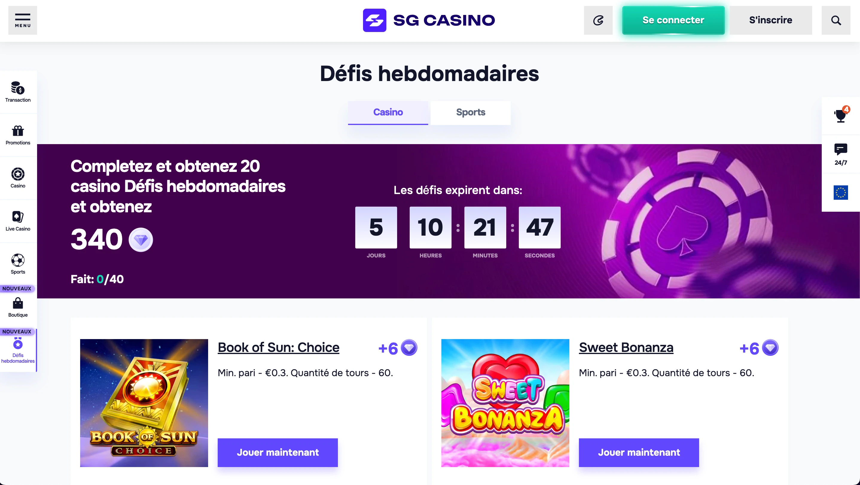 défis sg casino