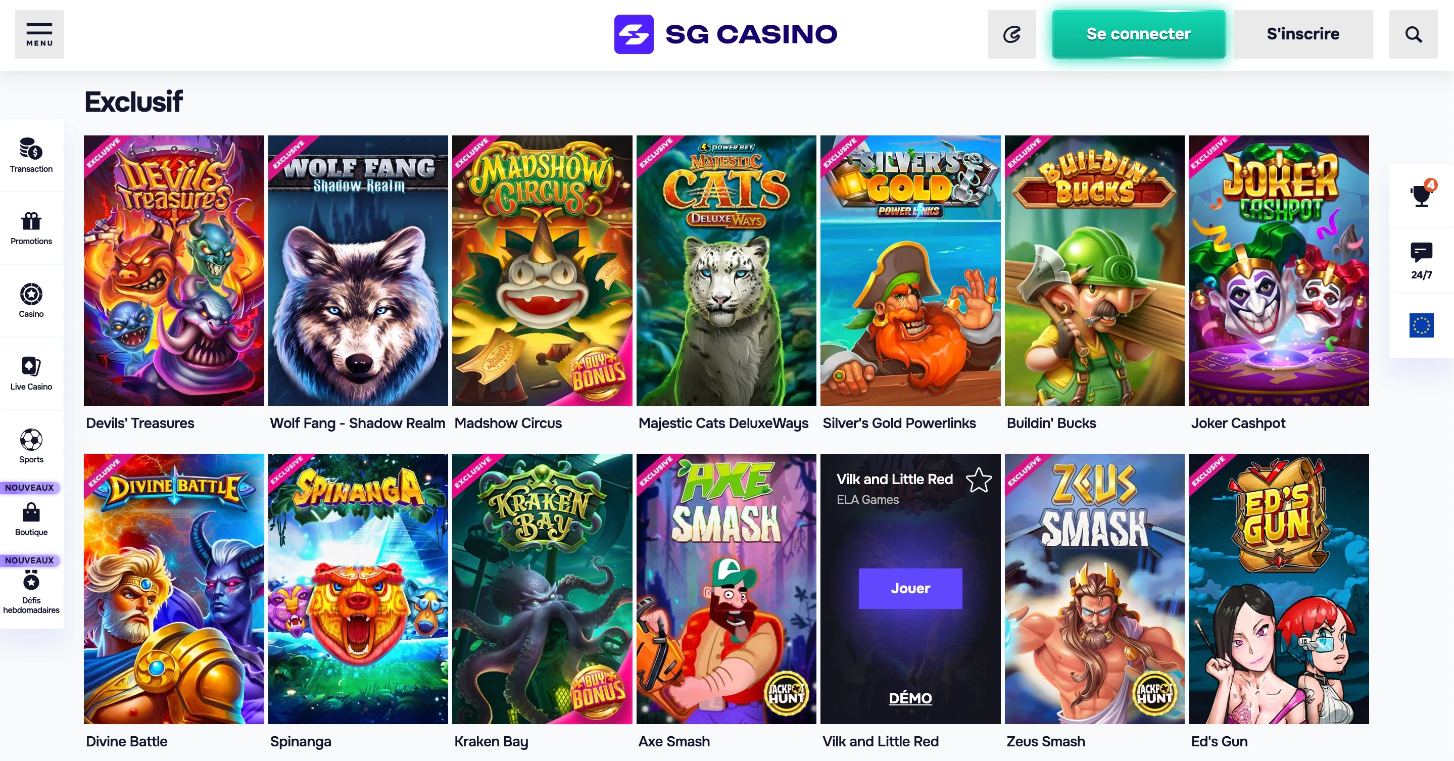 jeux exclusifs sg casino