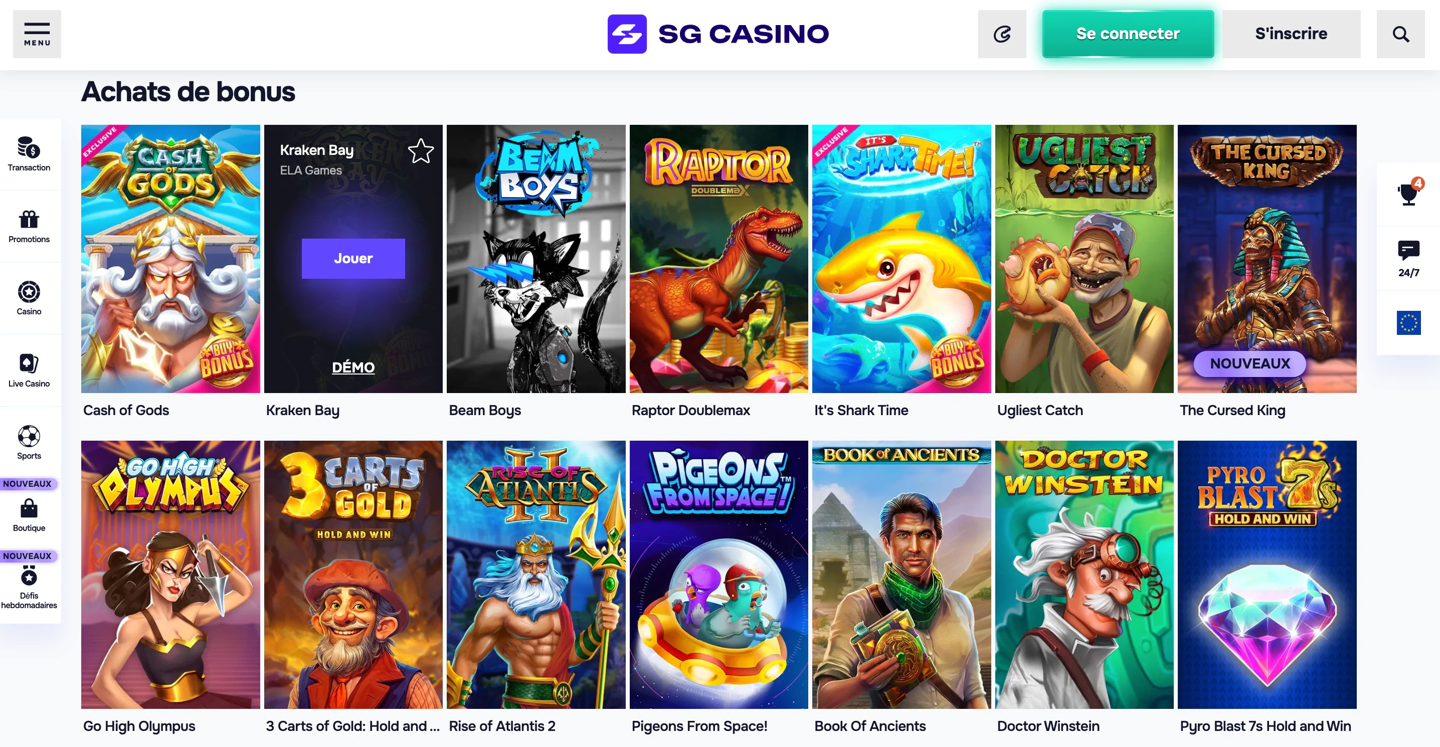 achats de bonus sg casino