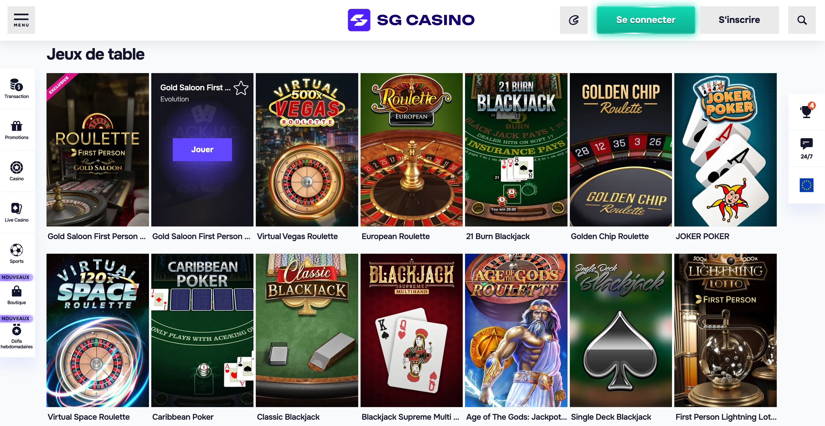 jeux de table sg casino