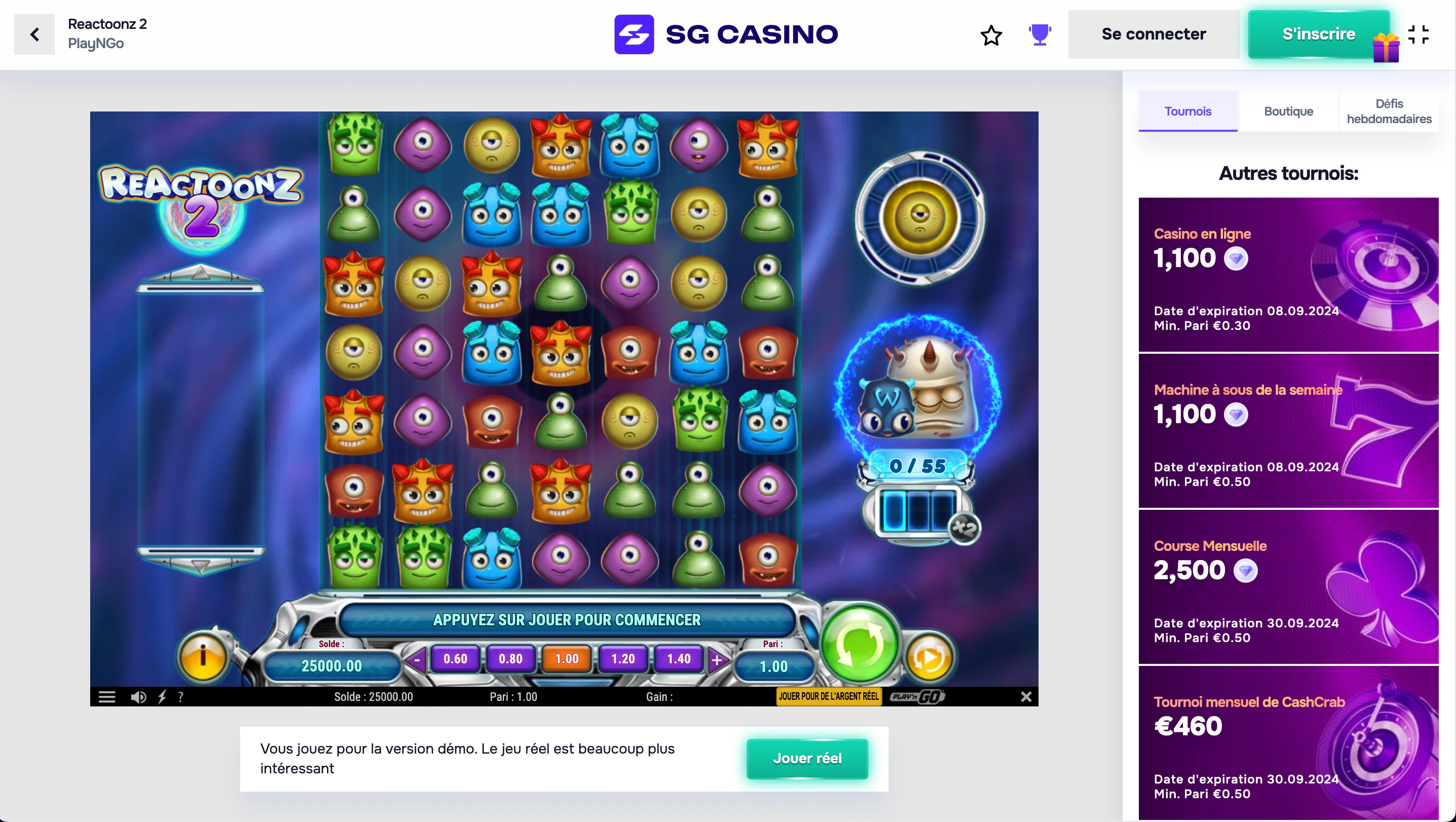 mode démo sg casino