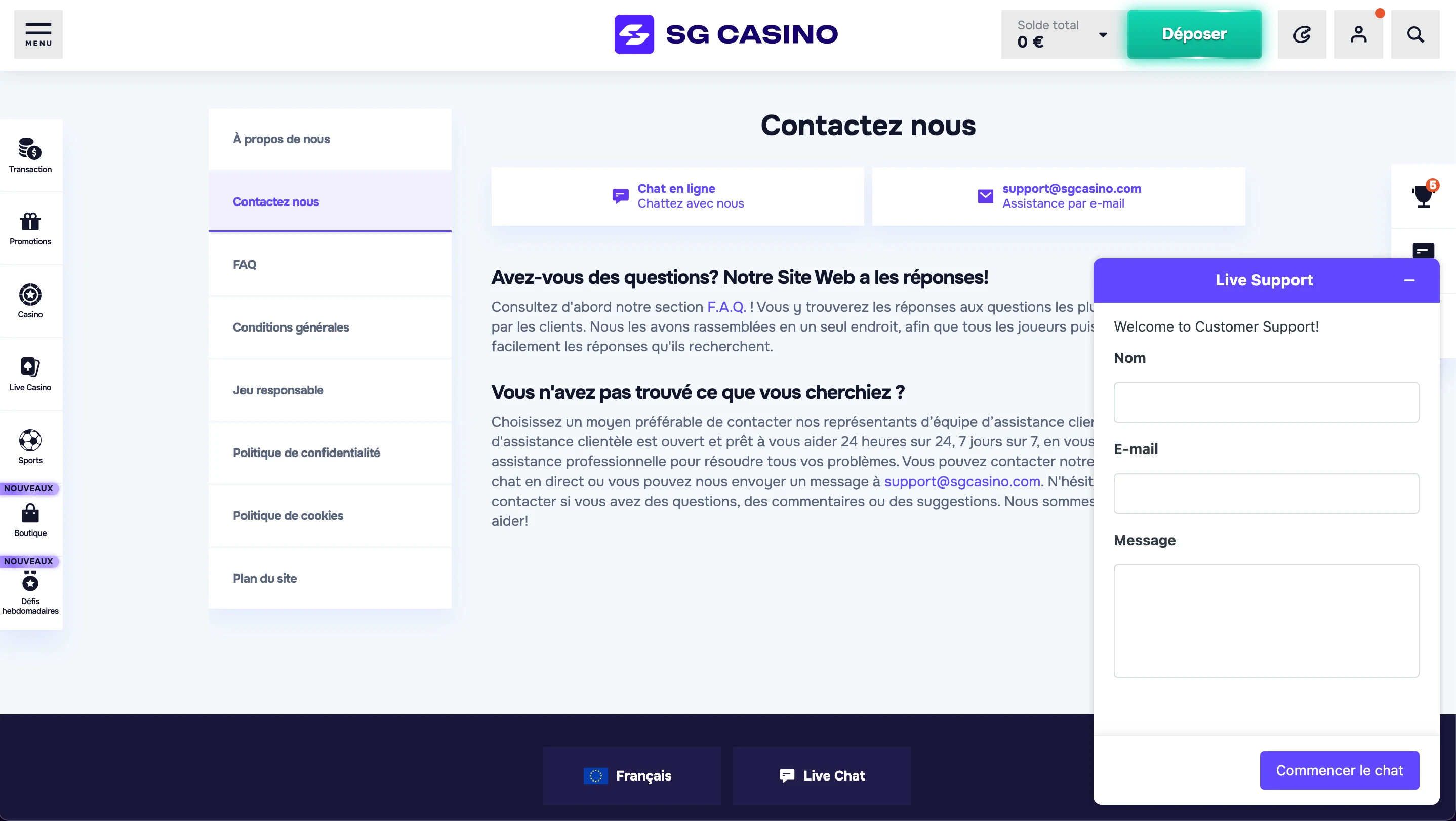 service client sg casino