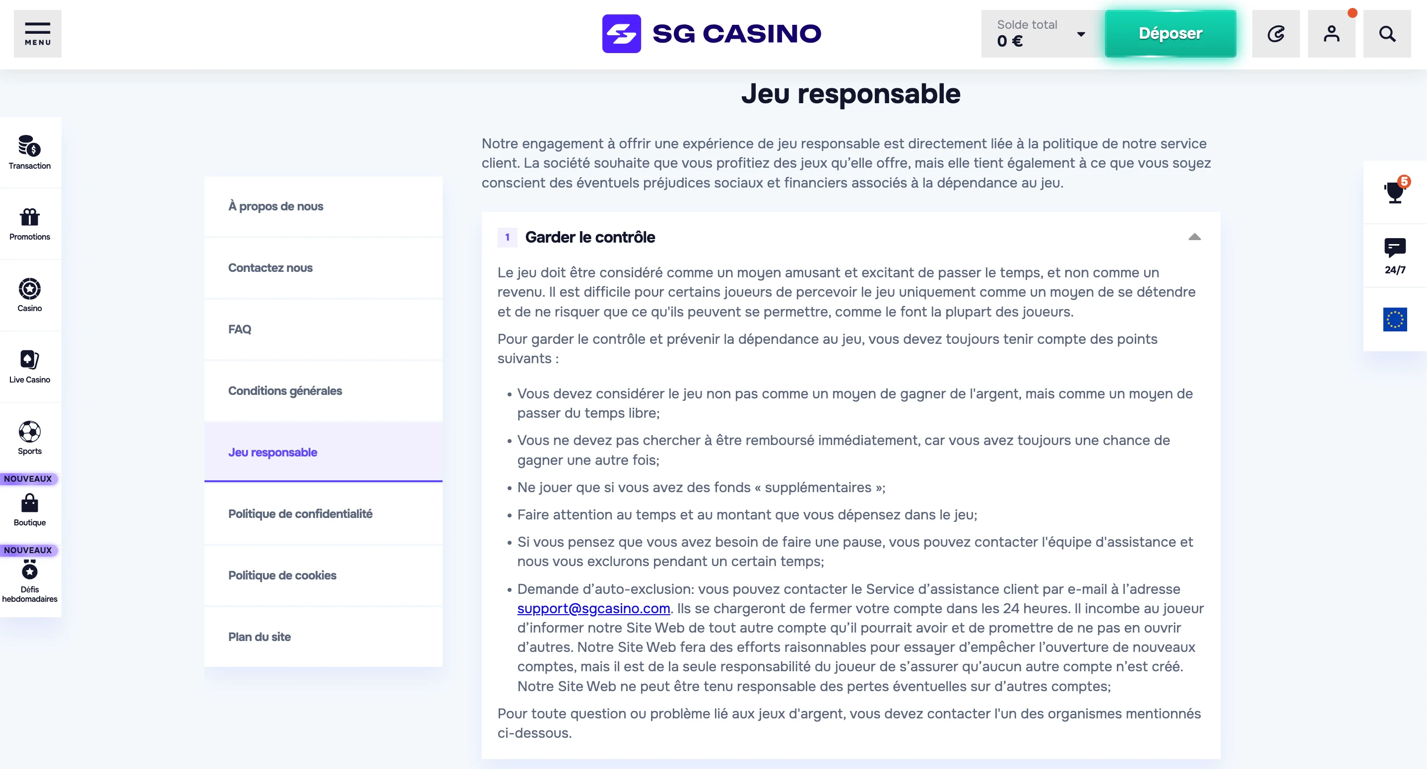 jeu responsable sg casino