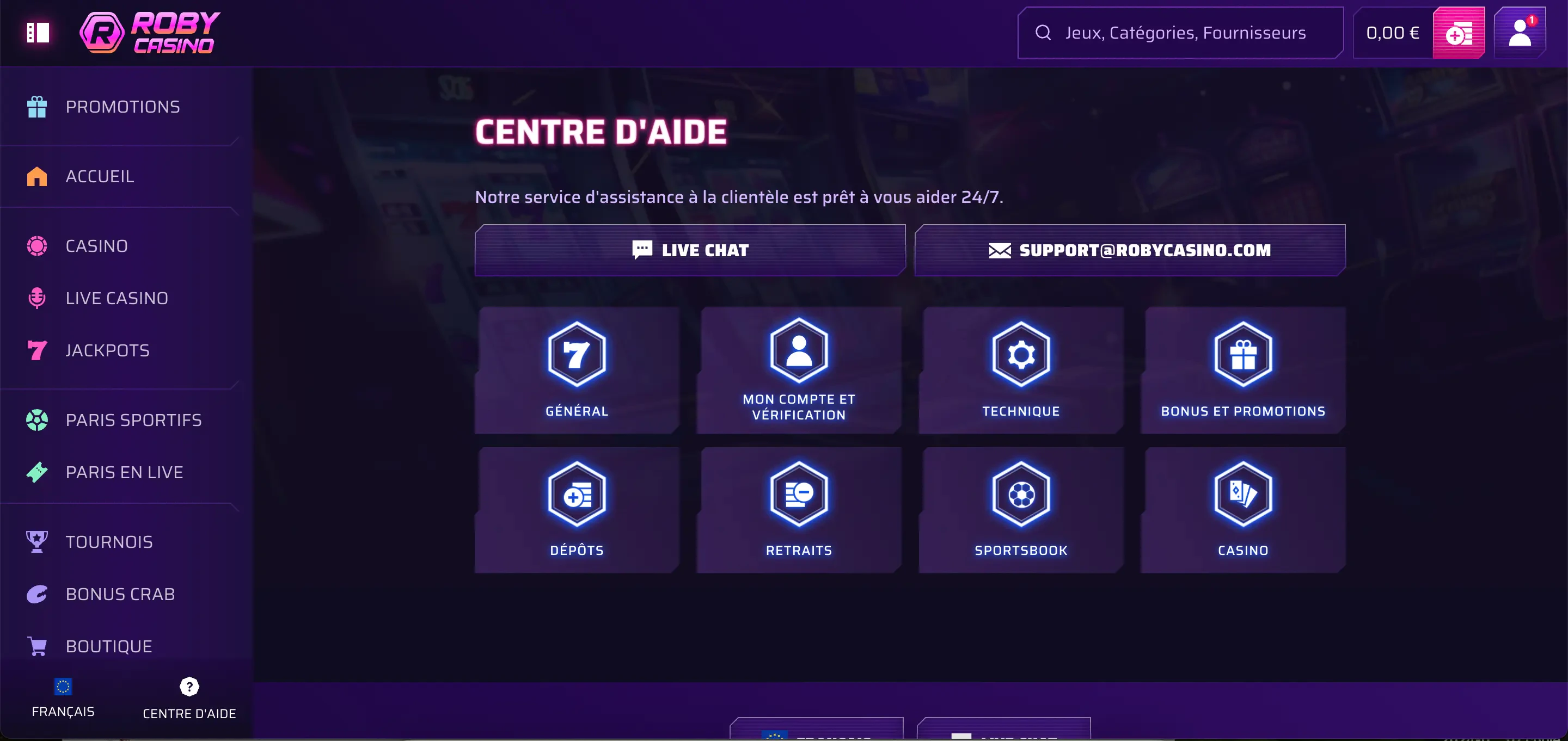 robycasino centre d'aide