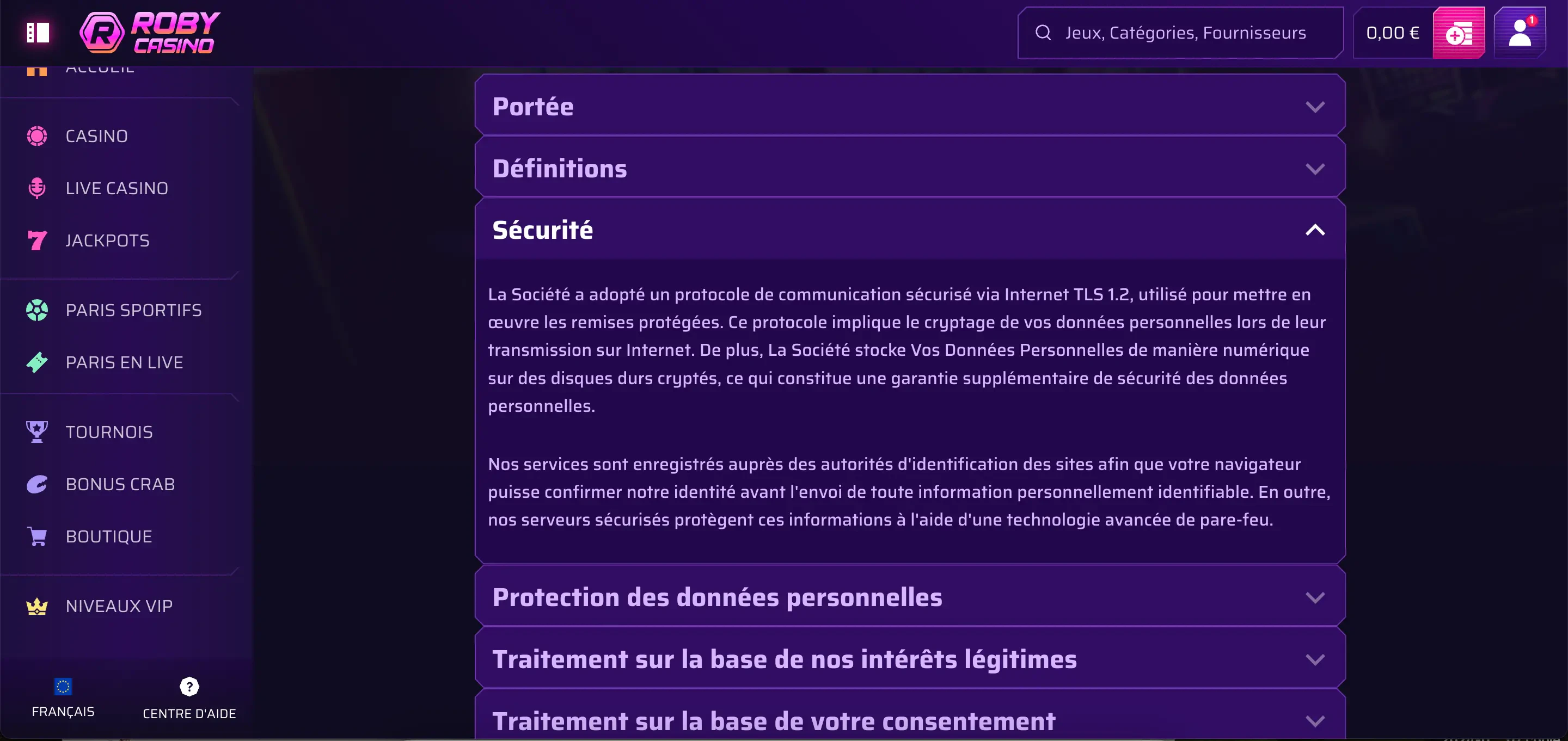 robycasino sécurité
