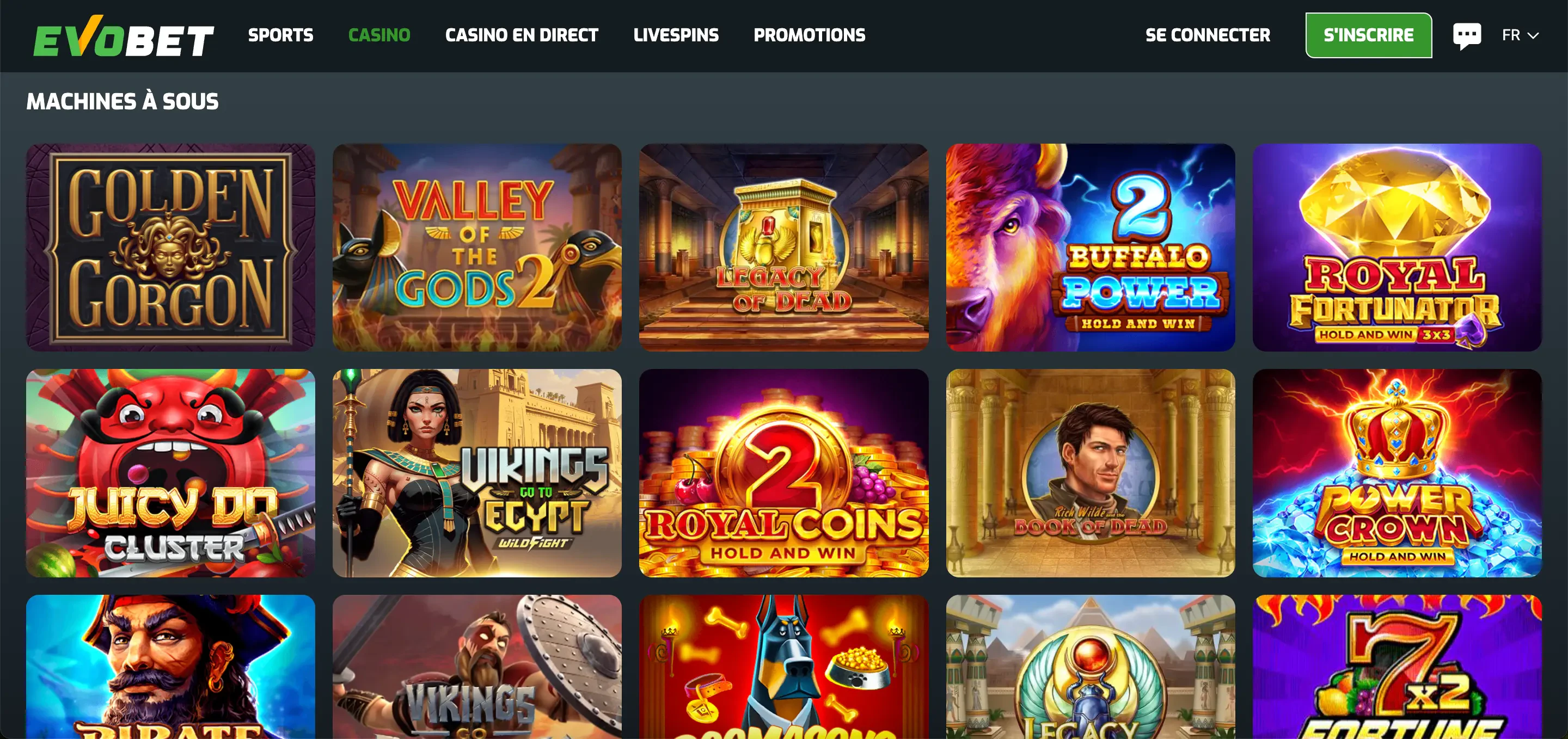 evobet machines à sous