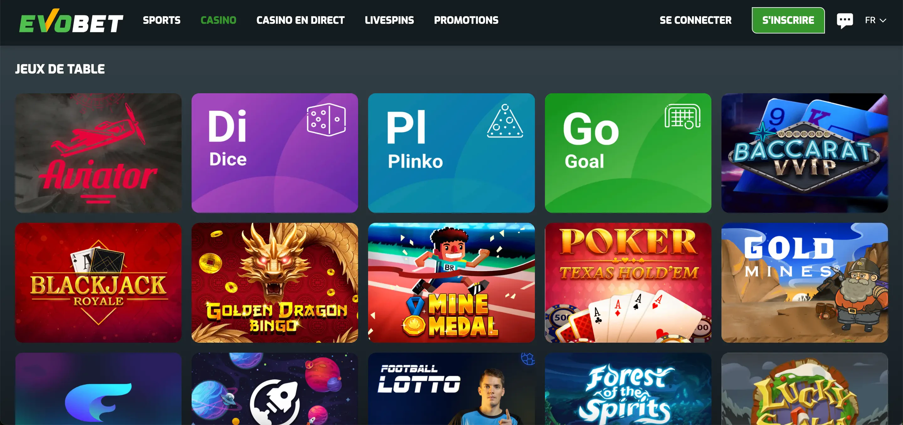 evobet jeux de table
