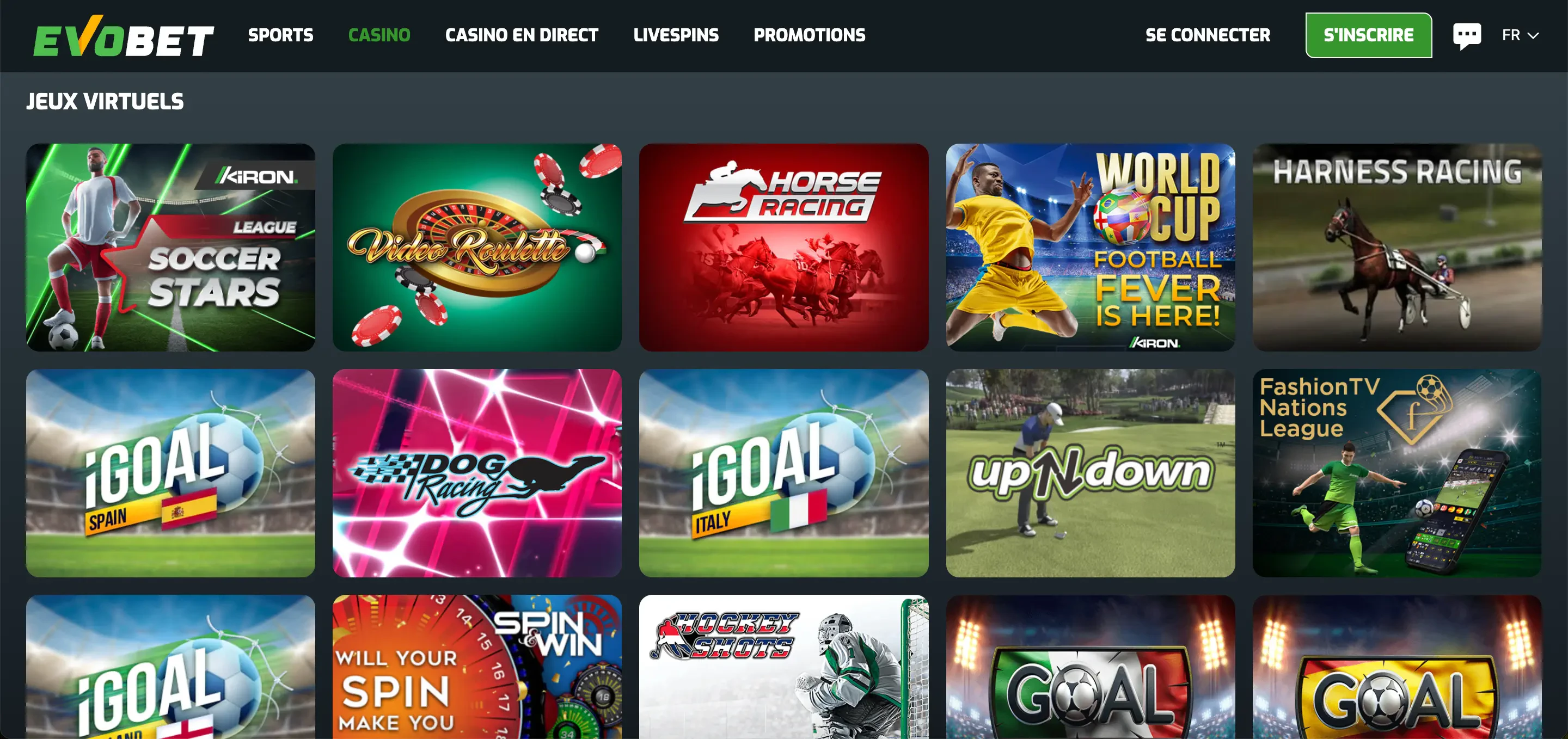 evobet jeux virtuels
