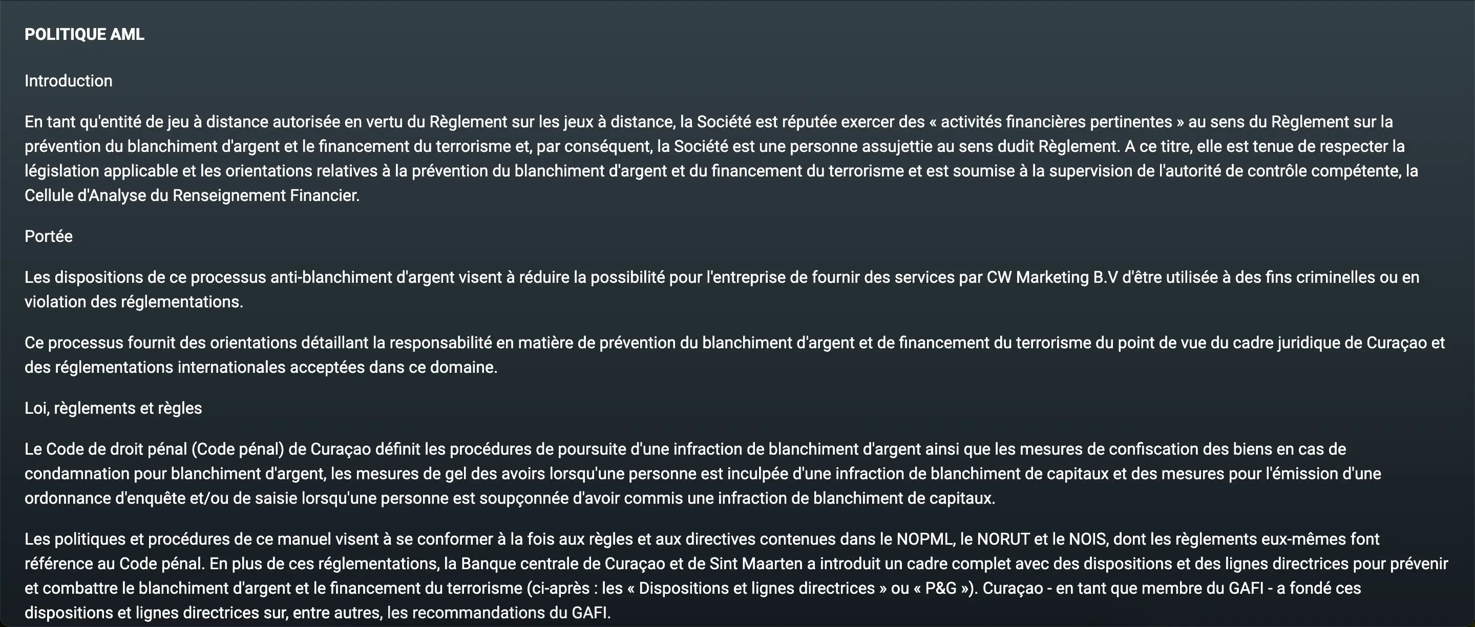 evobet politique aml