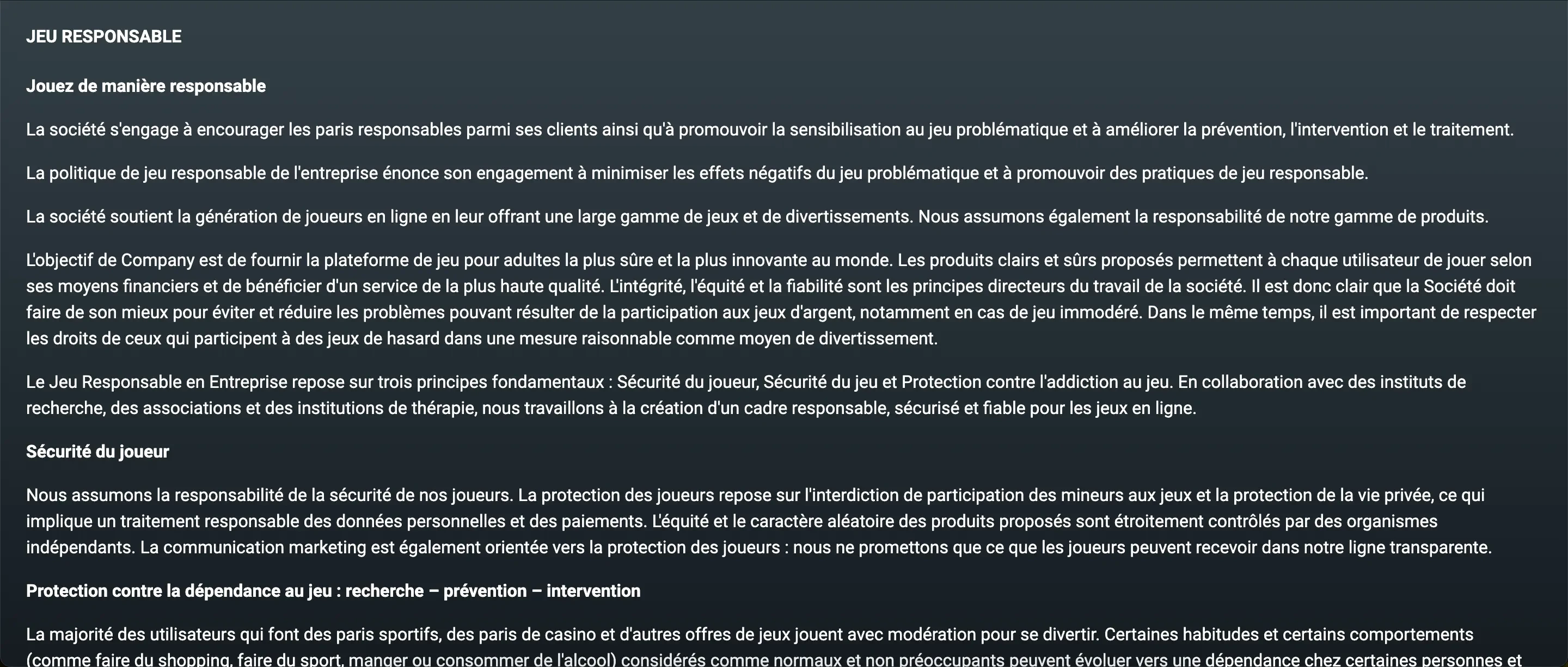 evobet jeu responsable