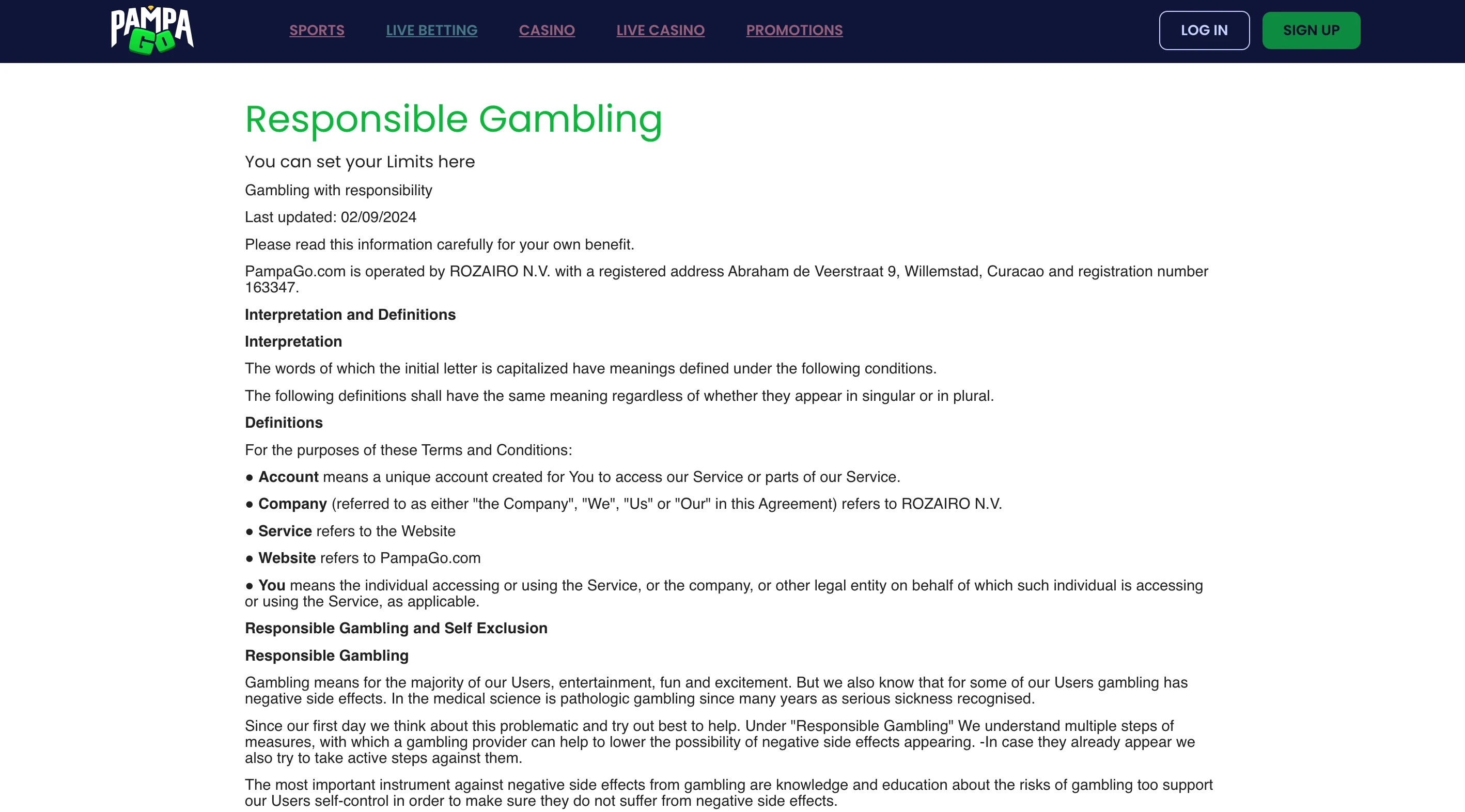 jeu responsable pampago