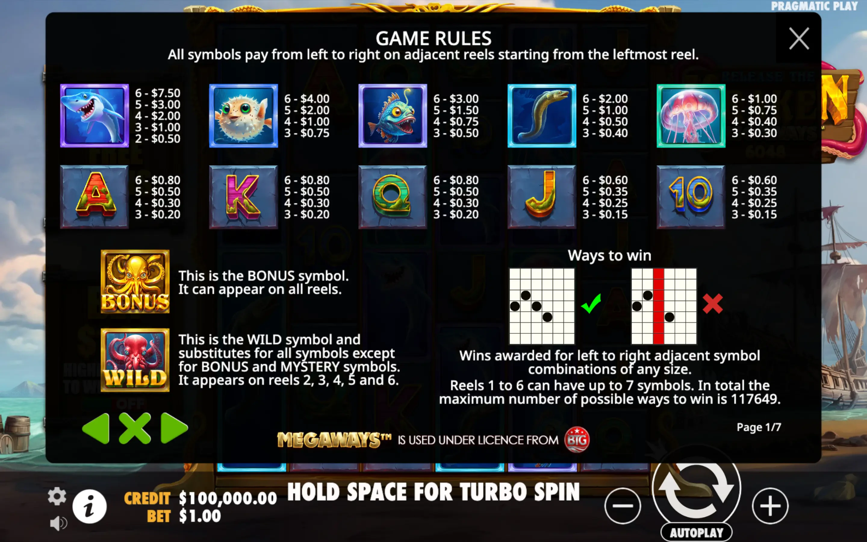 release the kraken megaways symboles