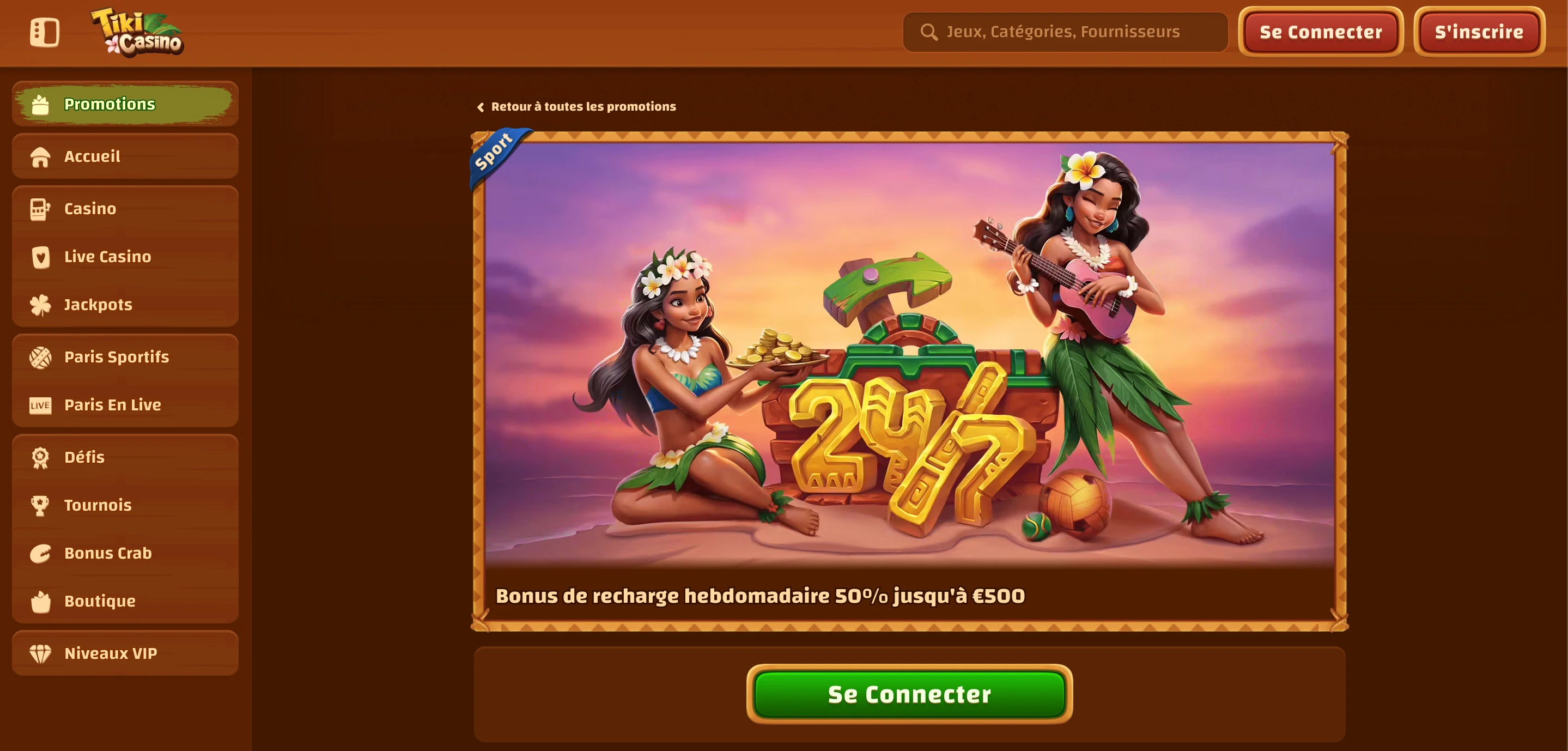 bonus hebdomadaire sport tiki casino