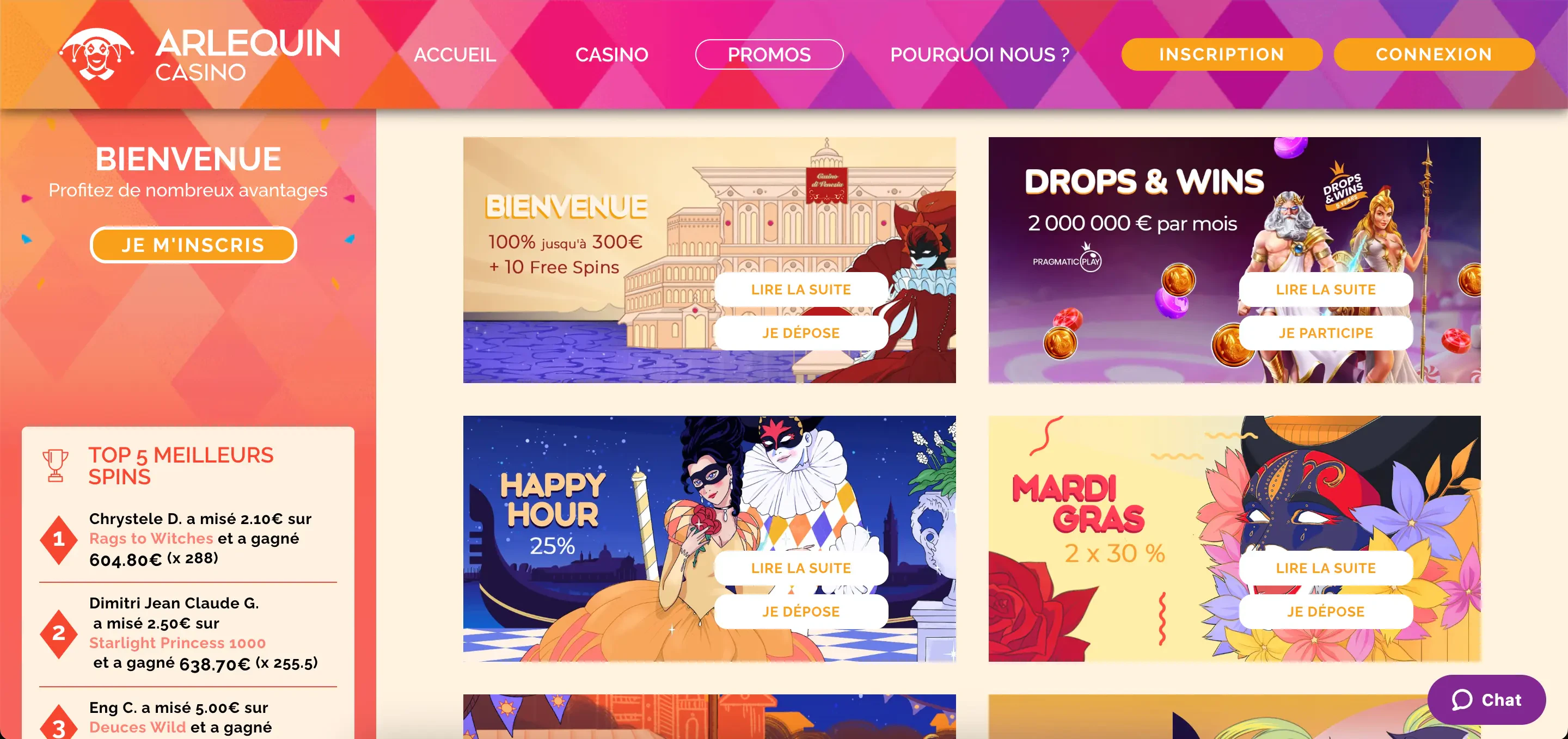 arlequin casino sans wager