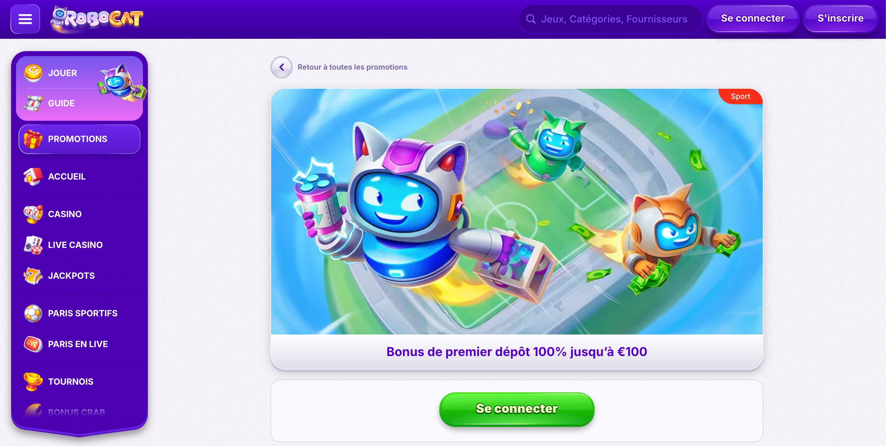 bonus de bienvenue sport robocat
