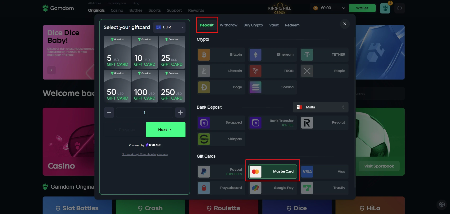 Gamdom Credit Card