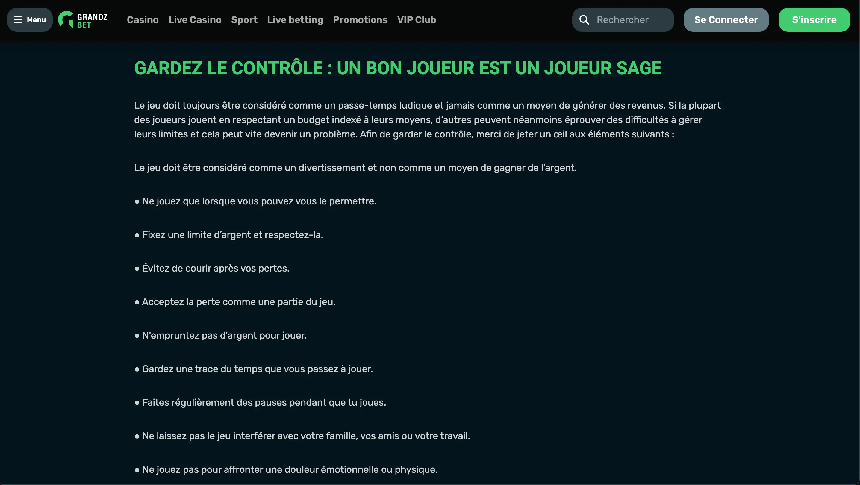 jeu responsable grandz bet