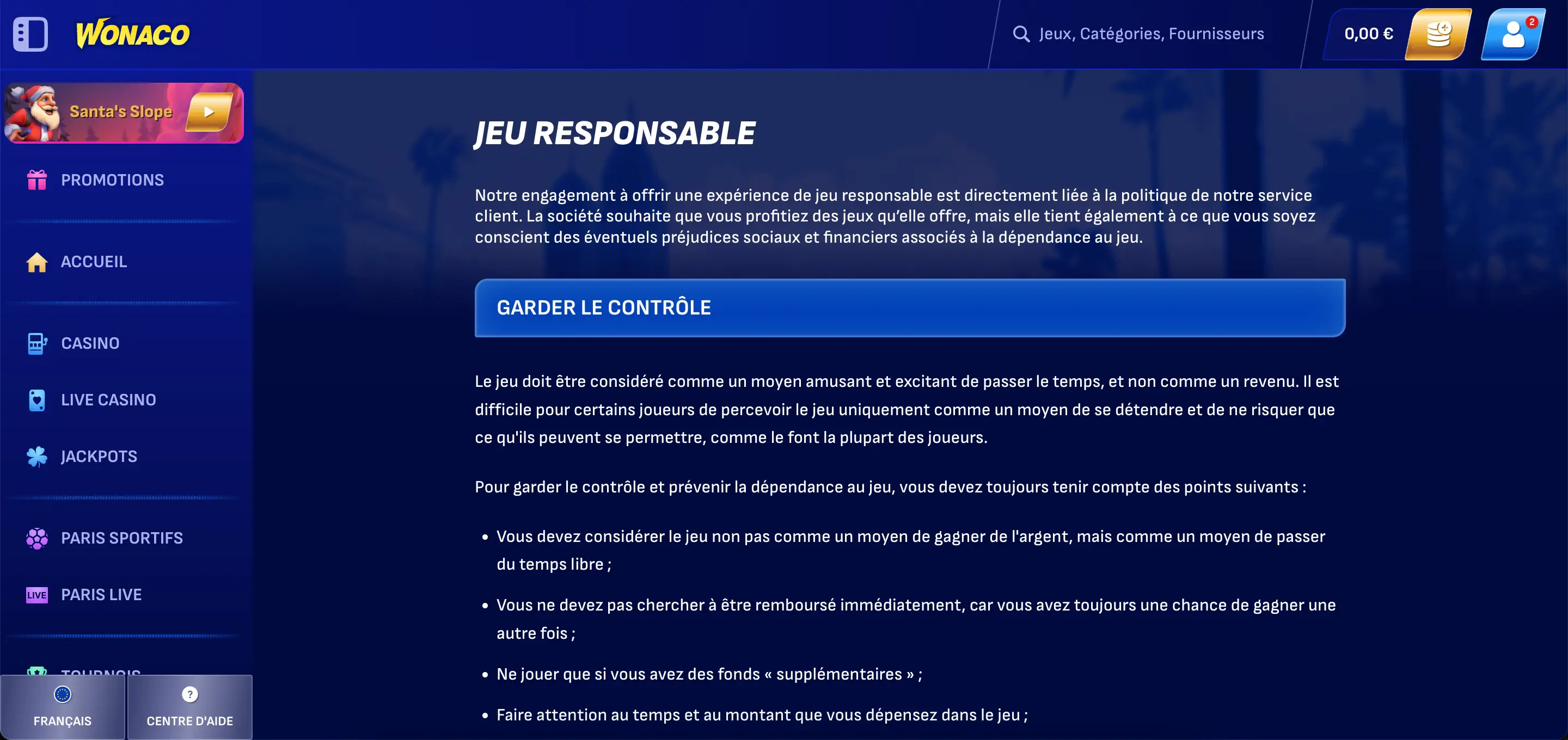 wonaco jeu responsable