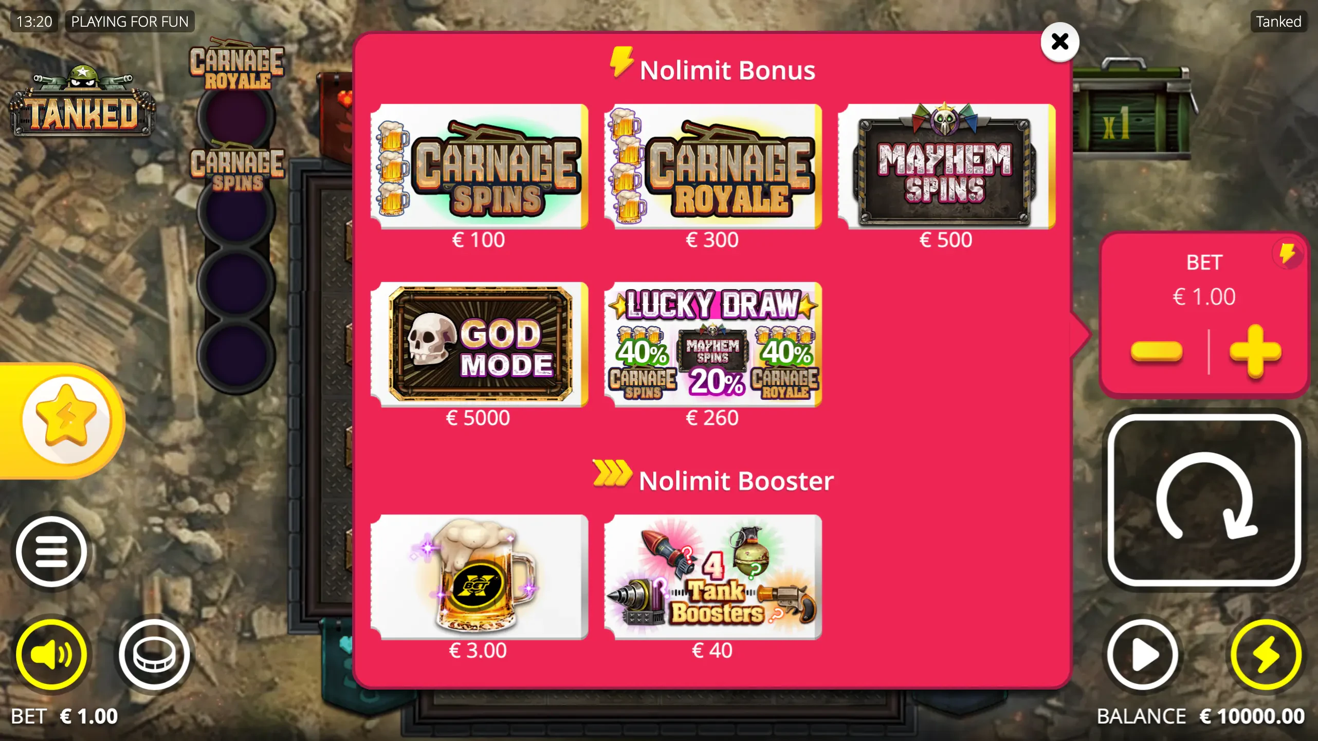 tanked bonus buy