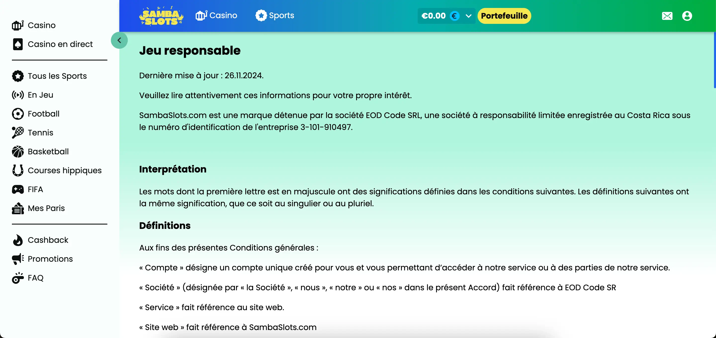 sambaslots jeu responsable