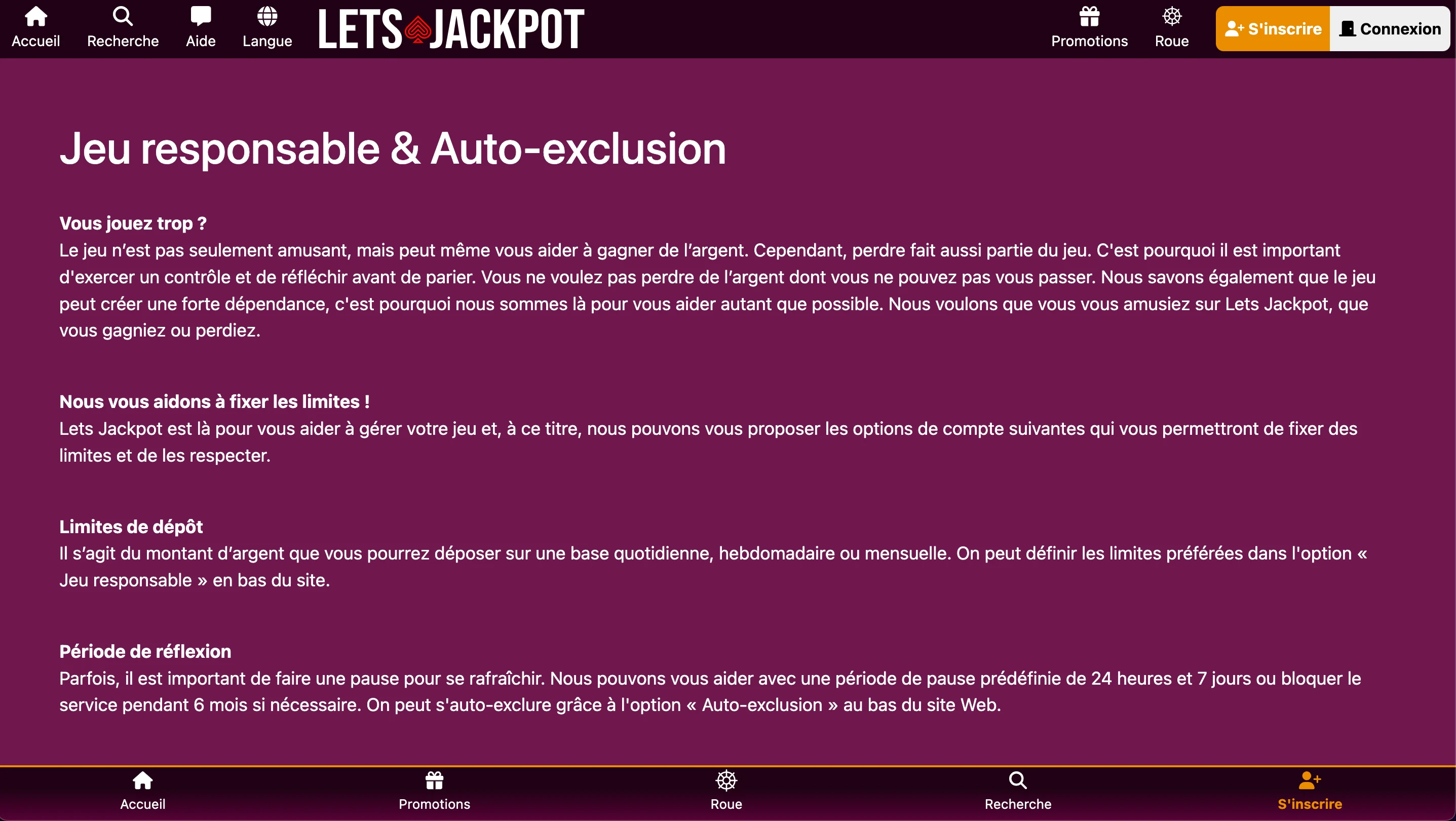 jeu responsable lets jackpot