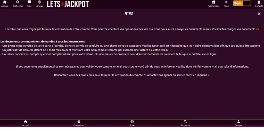 retraits lets jackpot