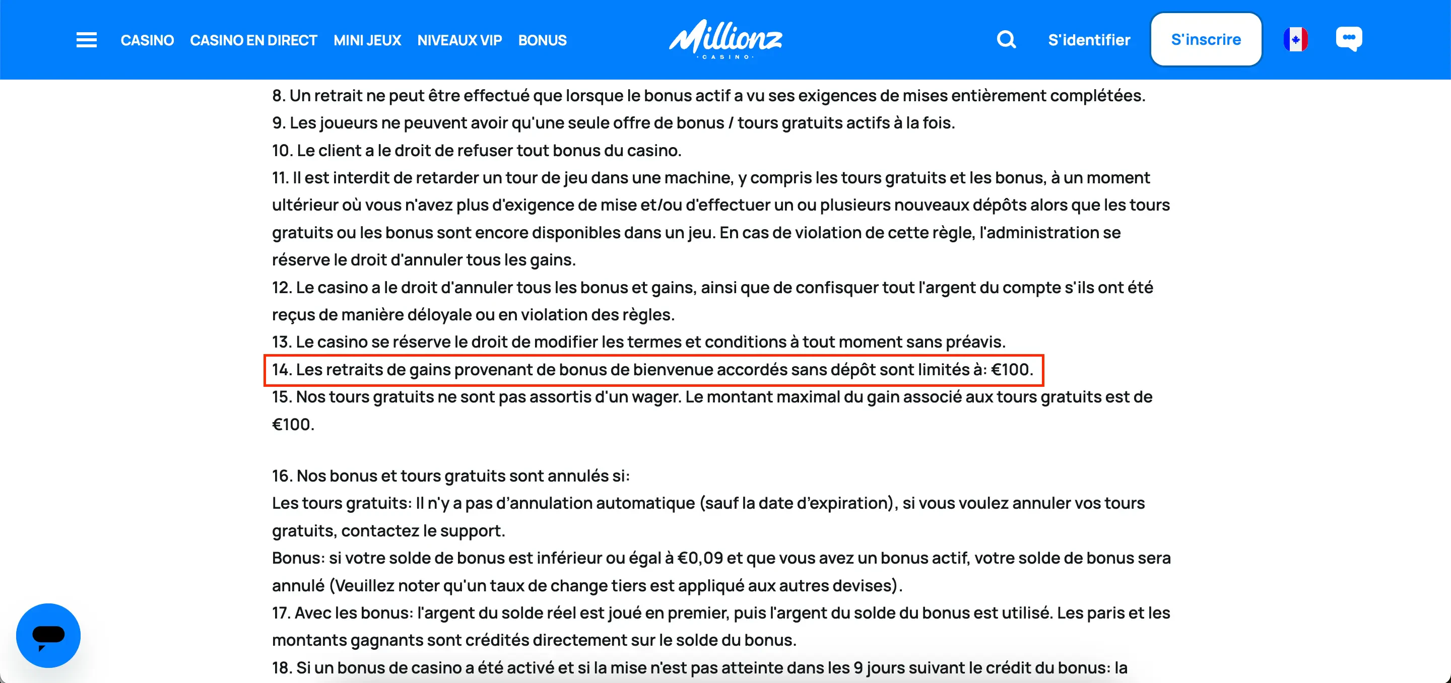 limite bonus sans dépôt