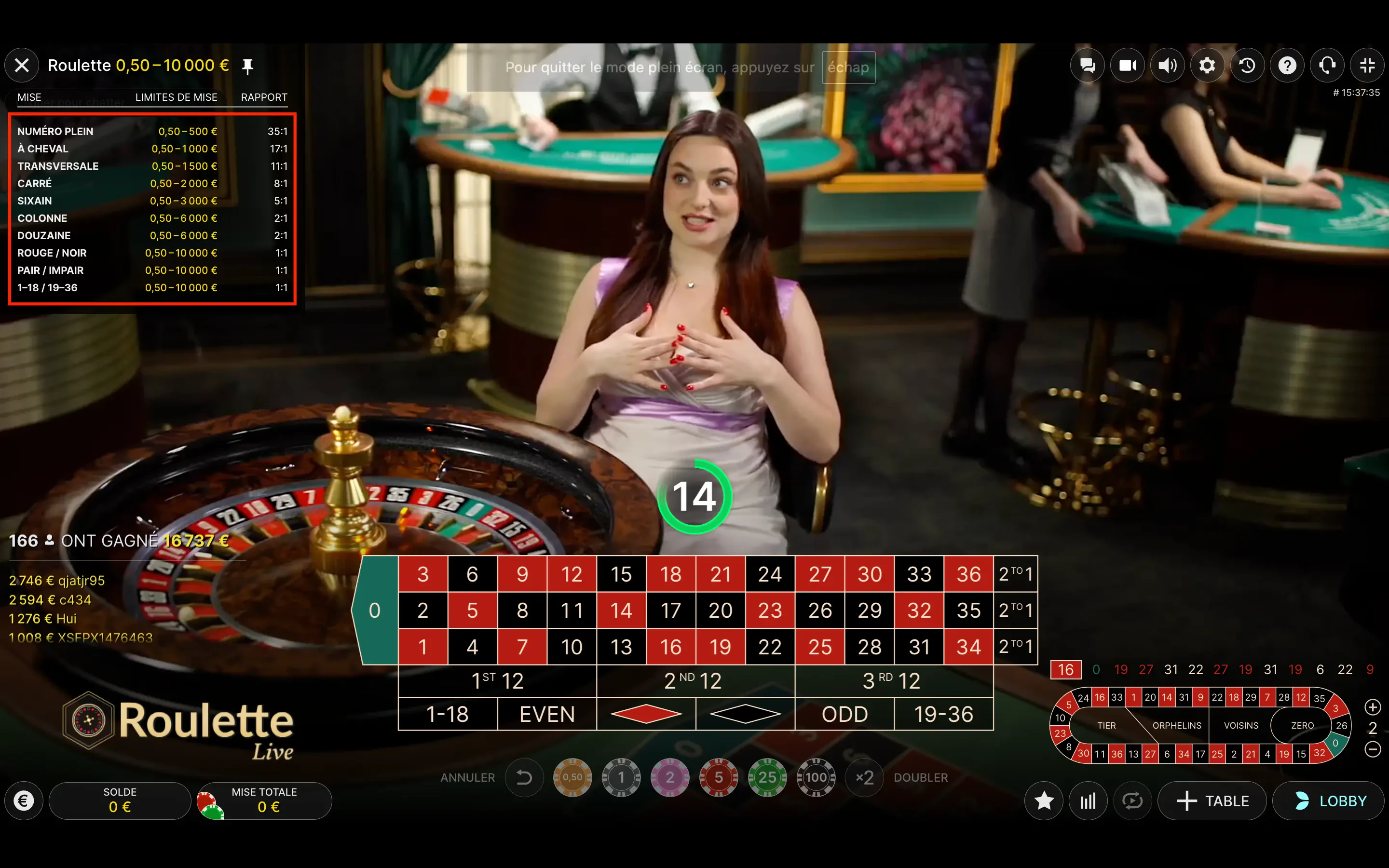 limites roulette