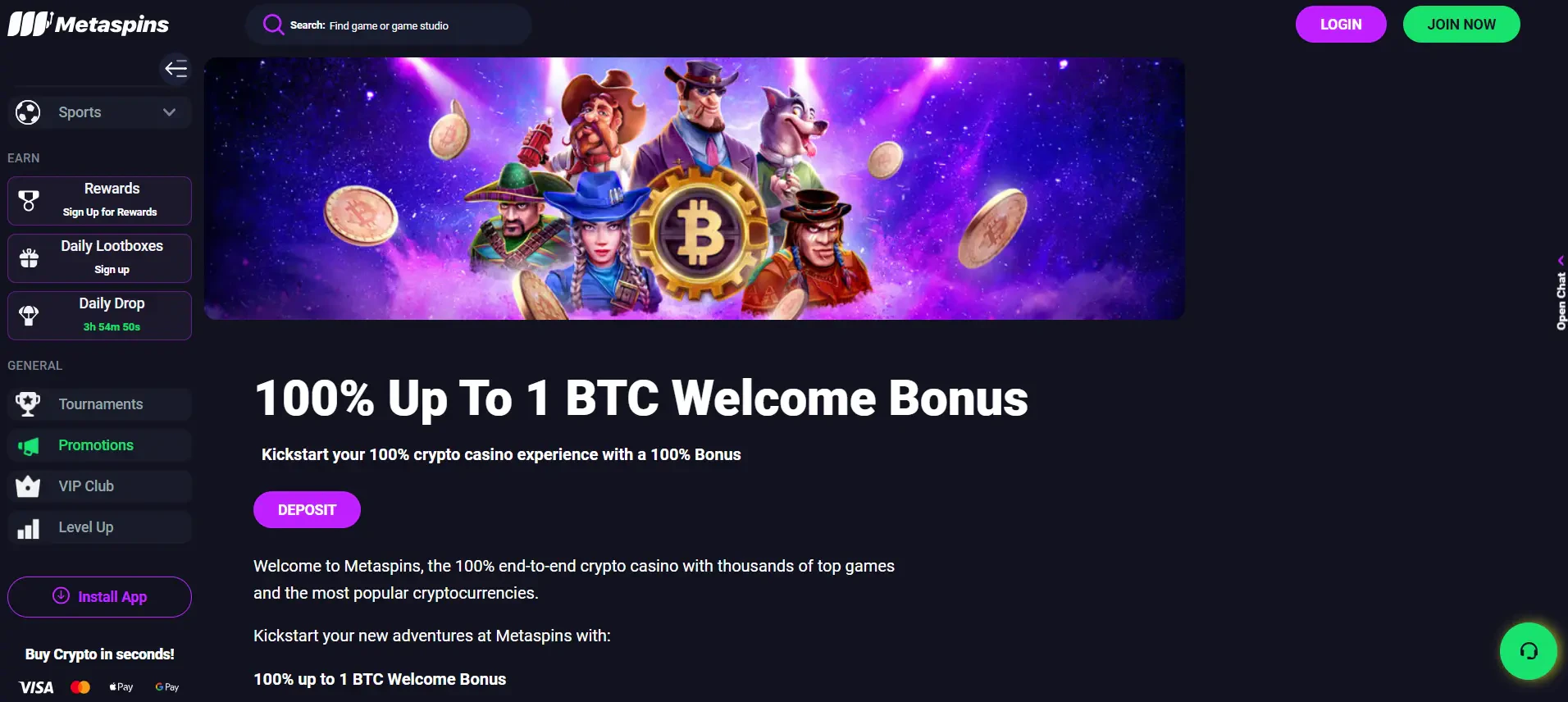 bonus de bienvenue metaspins