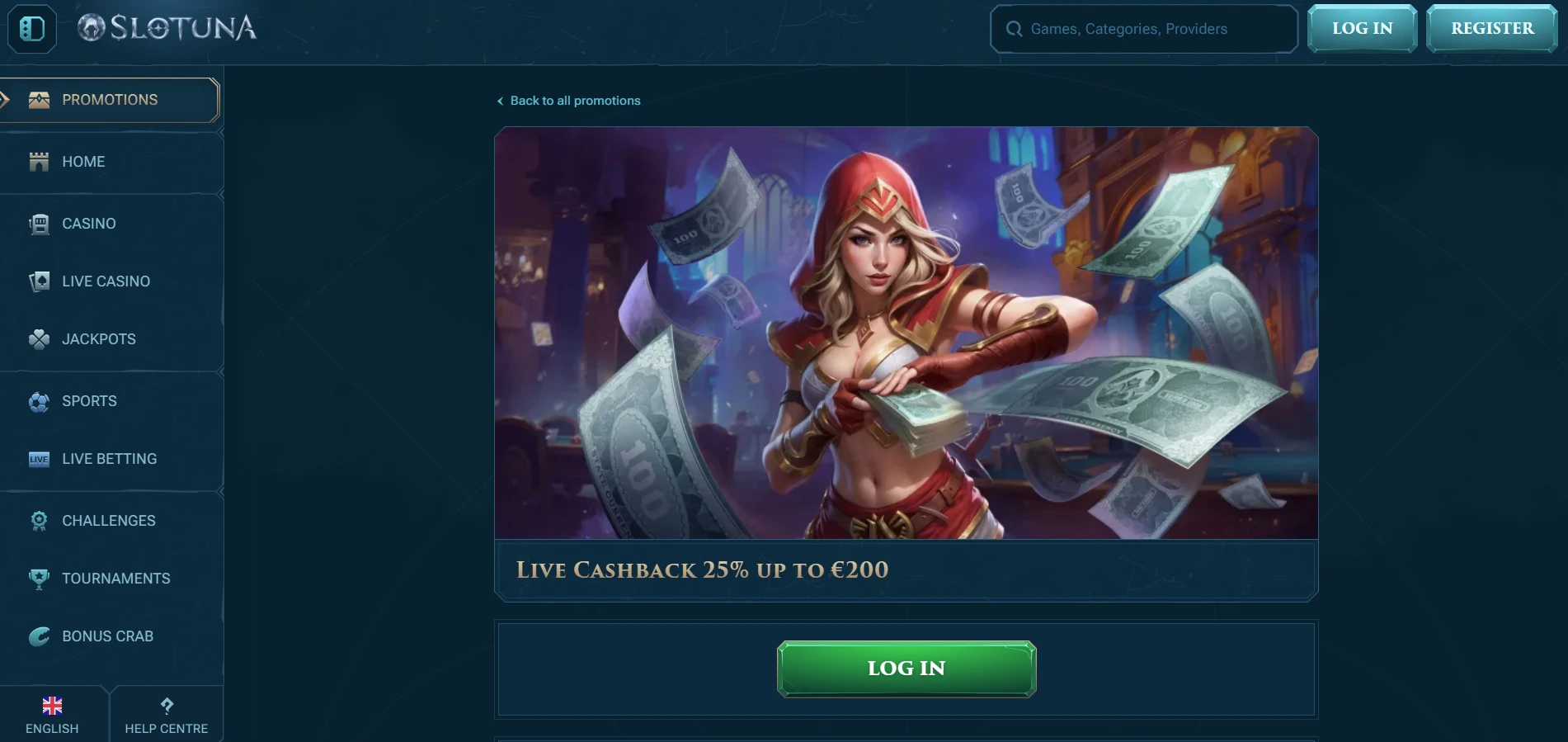Slotuna Live Cashback Bonus