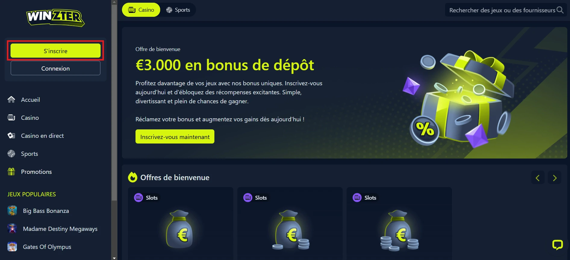 Bouton d'inscription