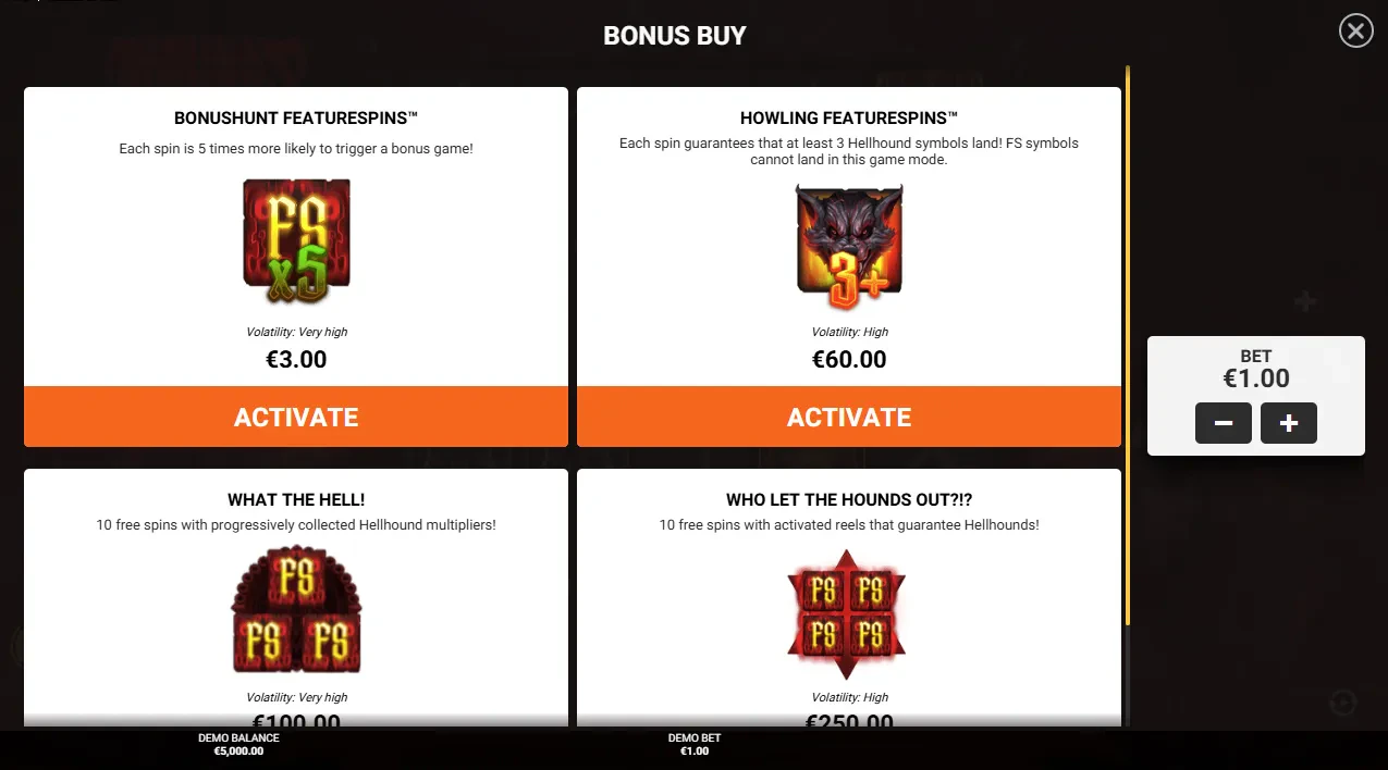 bonus buy sur hound of hell