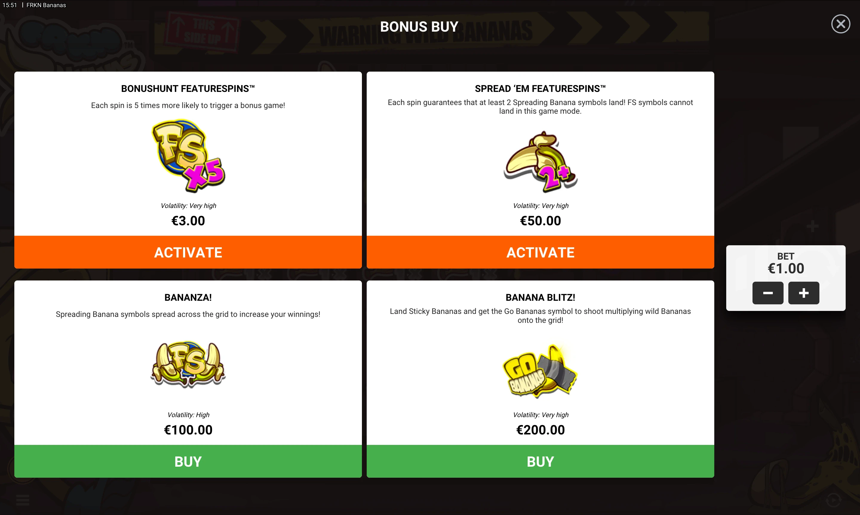 achat de bonus frkn bananas