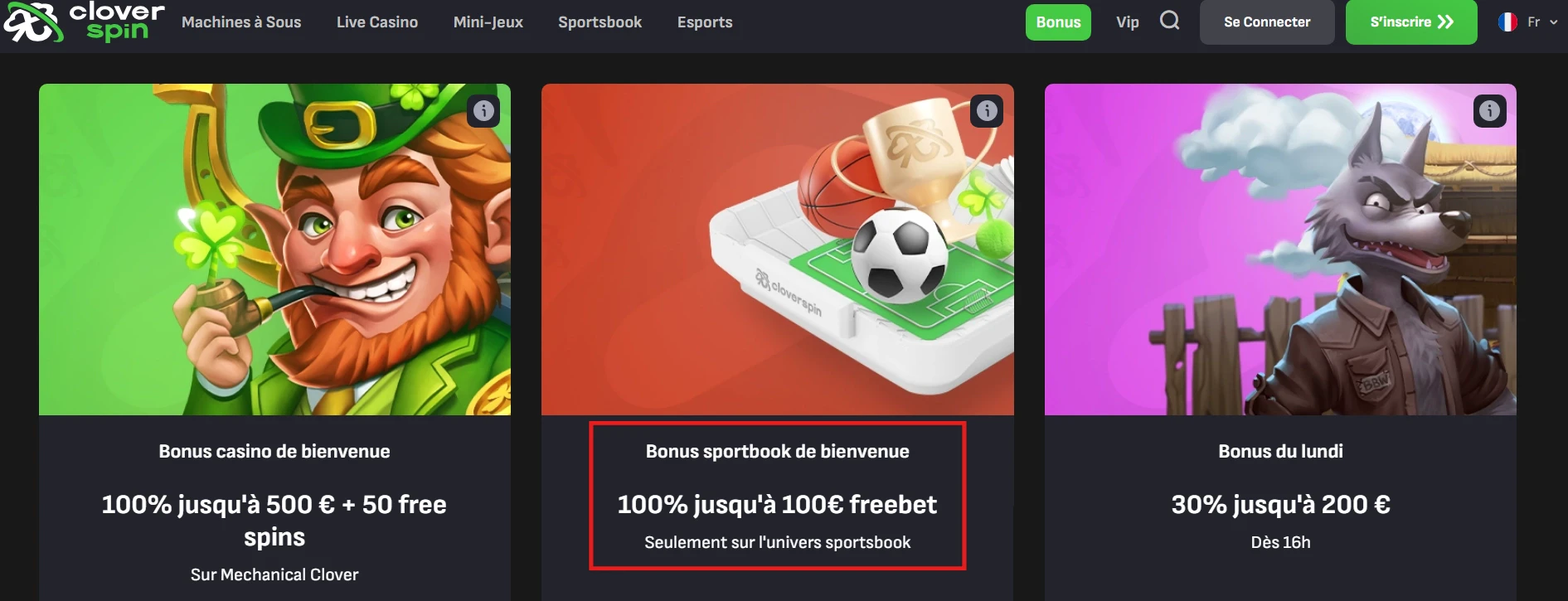 Offre de bienvenue sport sur Cloverspin
