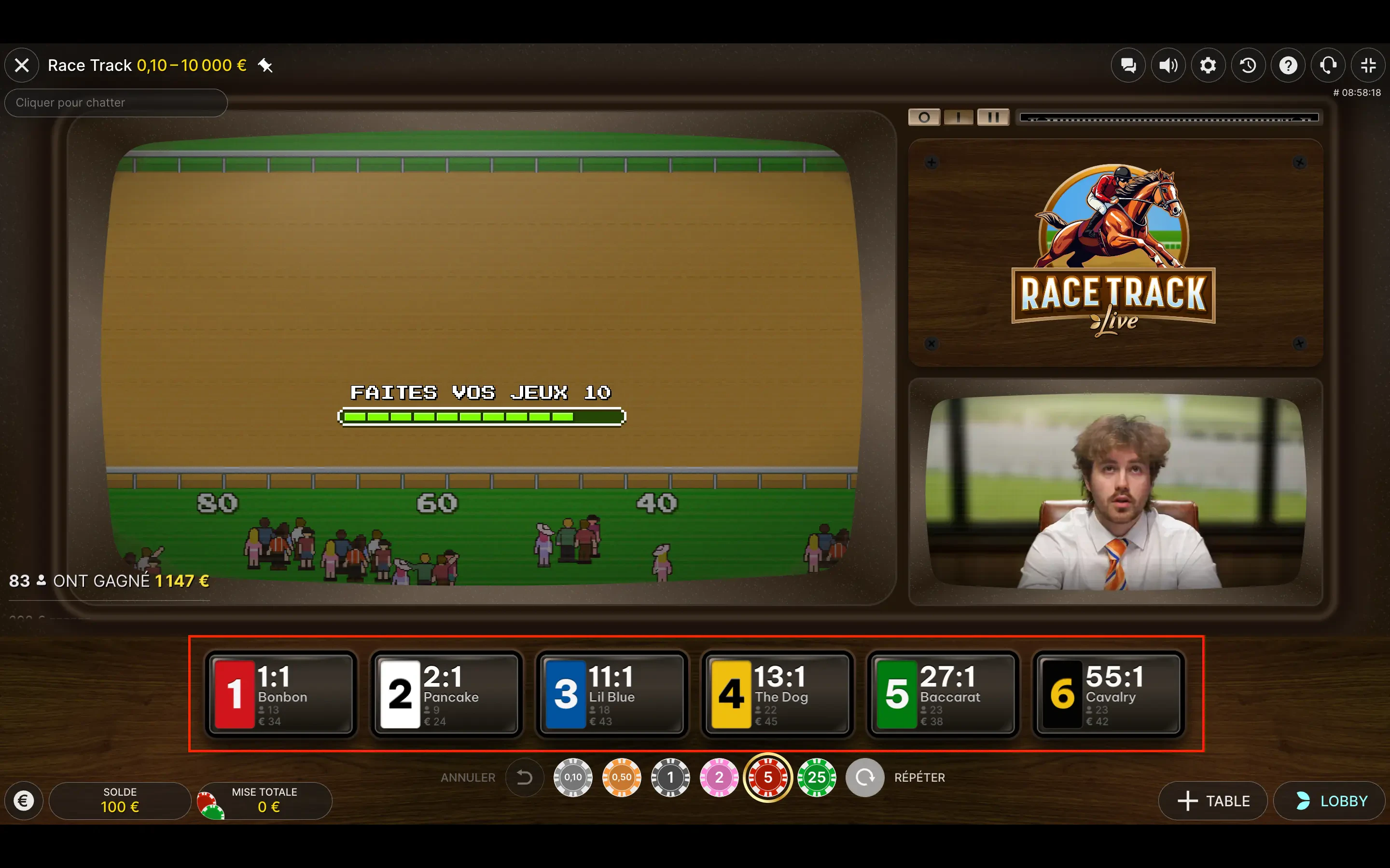 race track live placer un pari