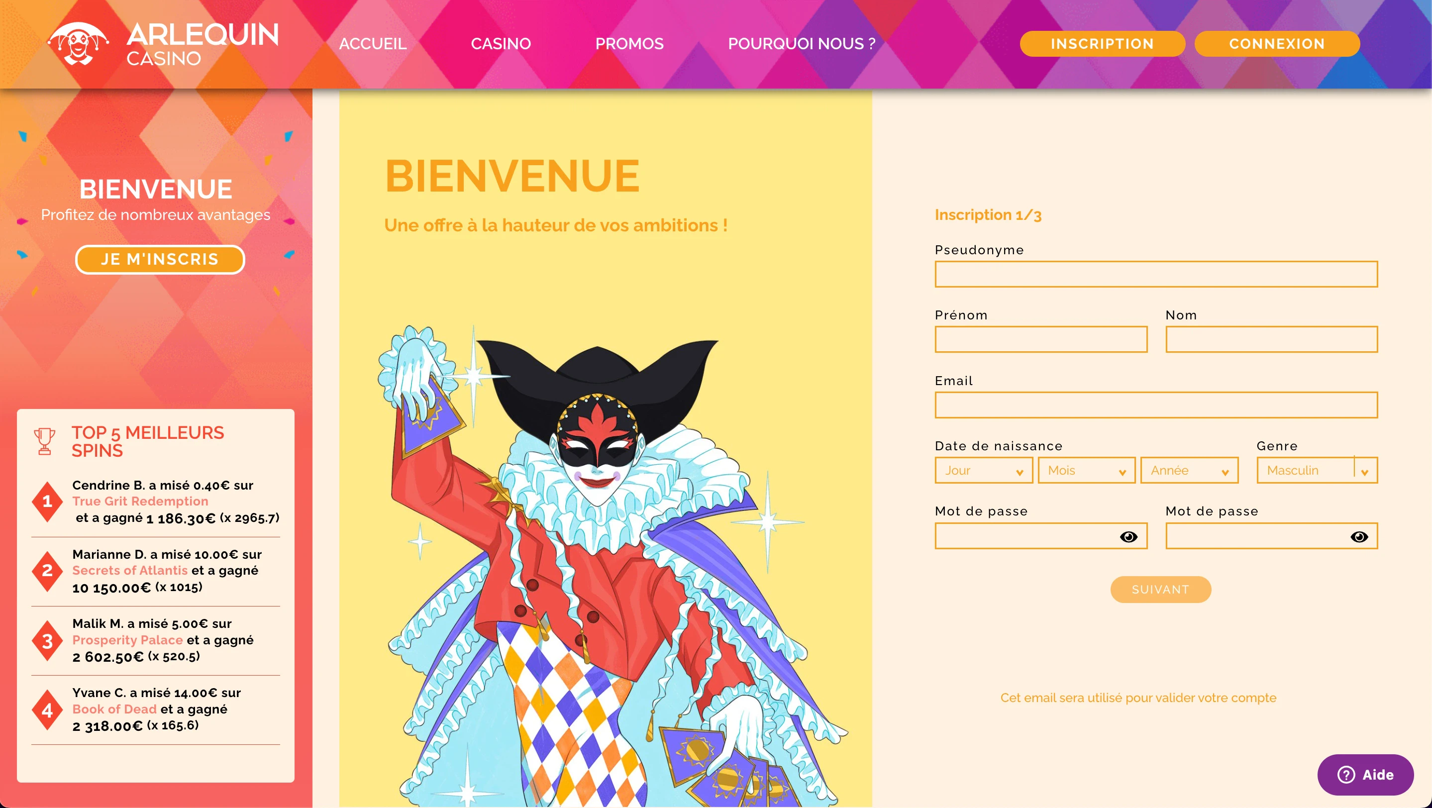 page de présentation arlequin