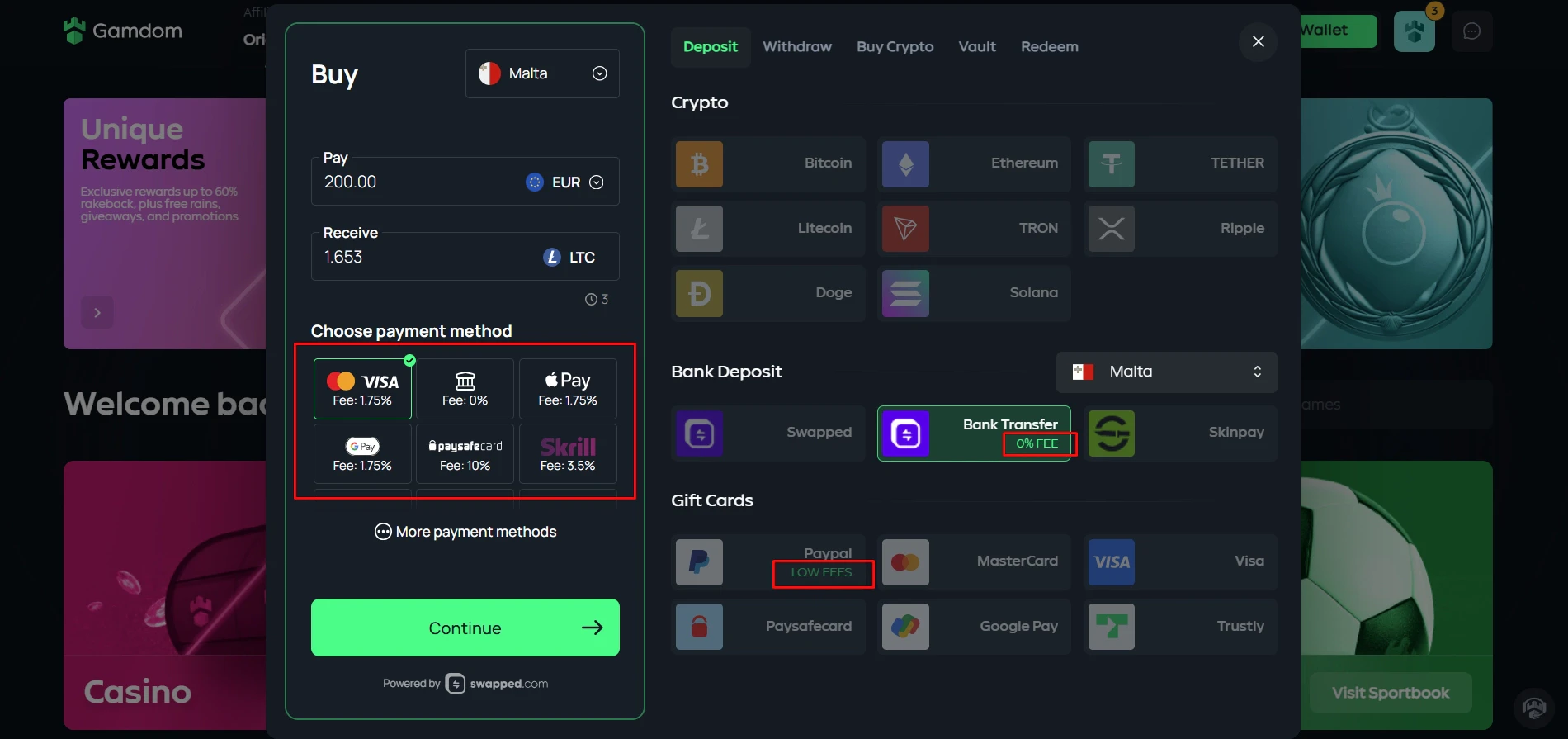 Gamdom Casino Transaction Fees